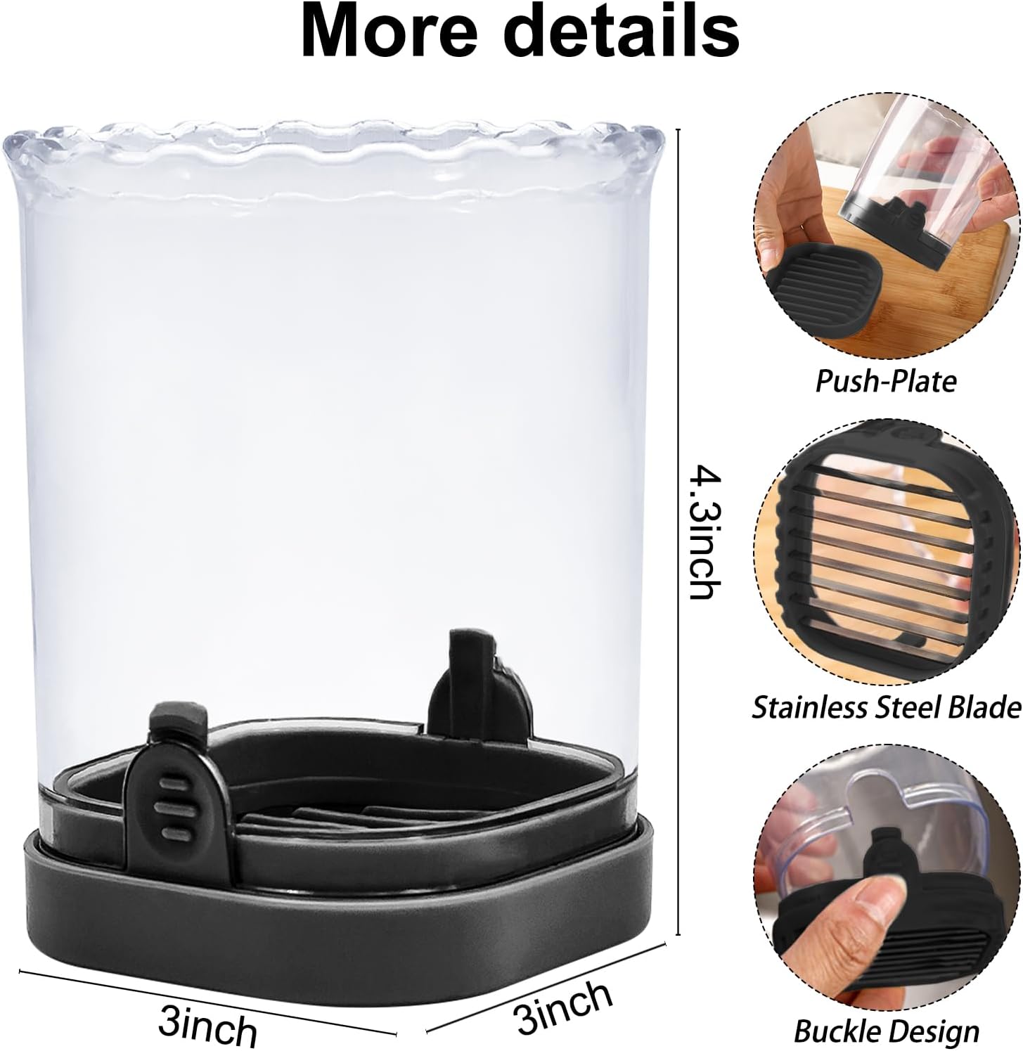 LIIGEMI 8-Blade Fruit & Vegetable Slicer Cup - Strawberry, Banana,Egg, Grape Cutter with Push Plate | 304 Stainless Steel Blades | Extra-Large Capacity for Meal Prep & Salads(Black)