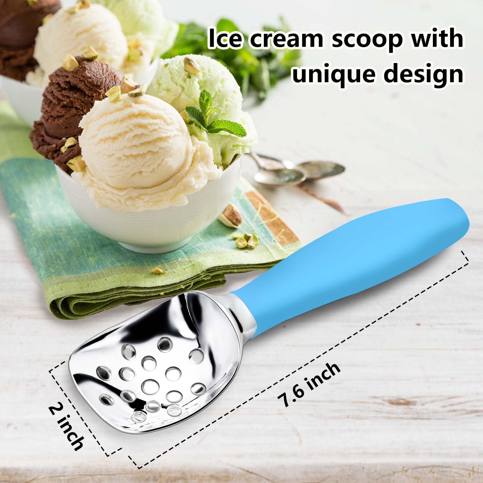 LIIGEMI Ice Cream Scoop,Ergonomic Non-Slip Handle for Easy Scooping & Serving,for Gelato,Sorbet,Frozen Yogurt (Blue)