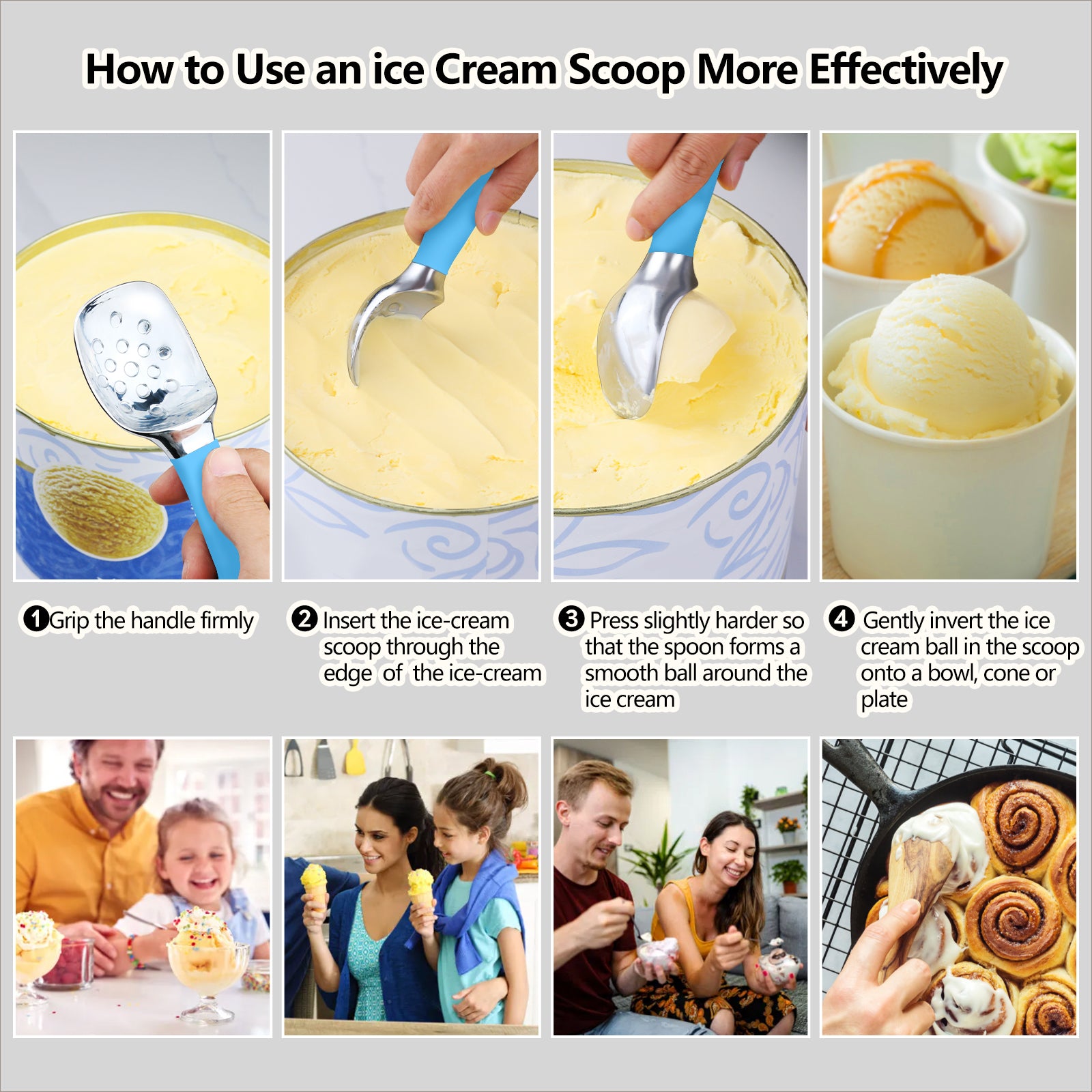 LIIGEMI Ice Cream Scoop,Ergonomic Non-Slip Handle for Easy Scooping & Serving,for Gelato,Sorbet,Frozen Yogurt (Blue)