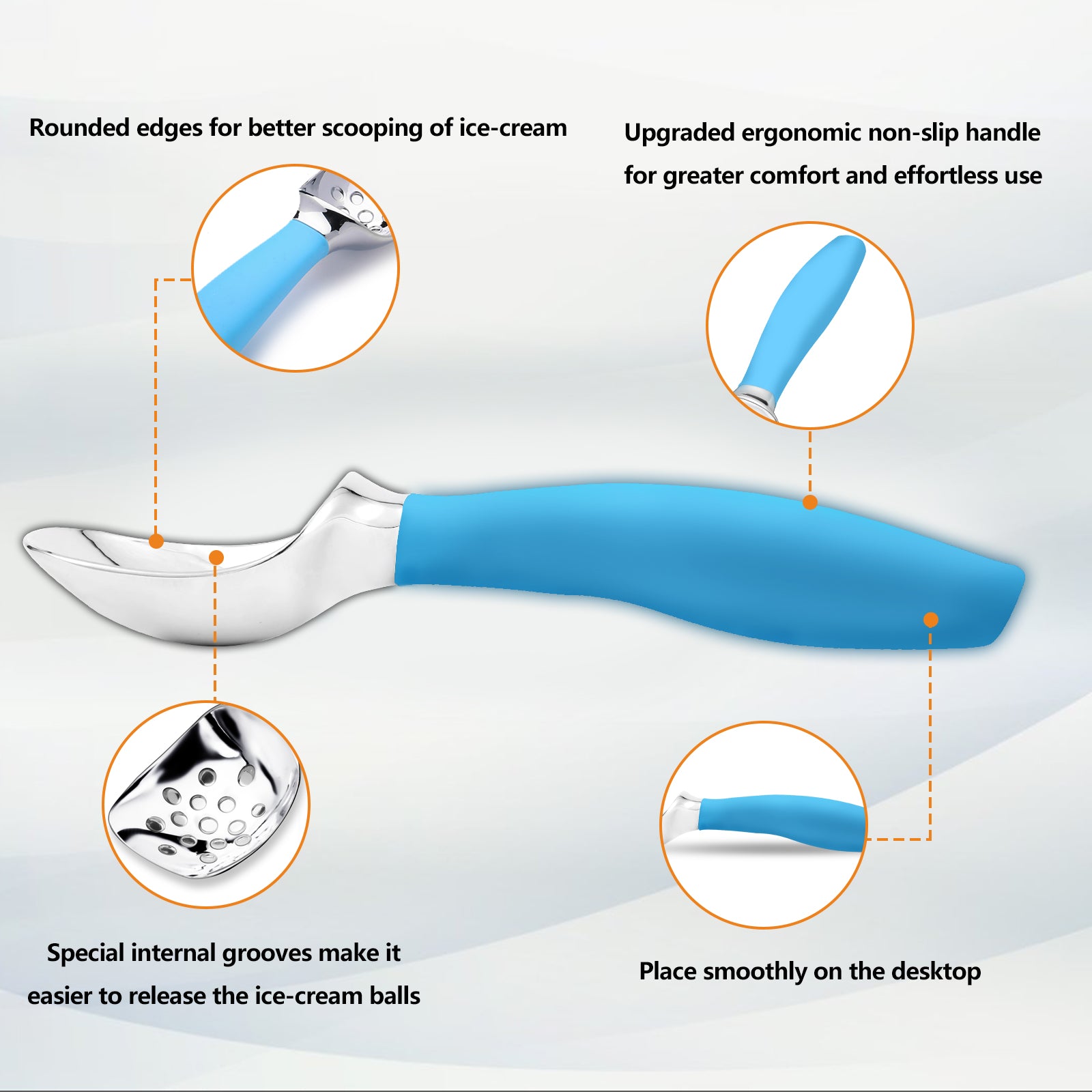 LIIGEMI Ice Cream Scoop,Ergonomic Non-Slip Handle for Easy Scooping & Serving,for Gelato,Sorbet,Frozen Yogurt (Blue)