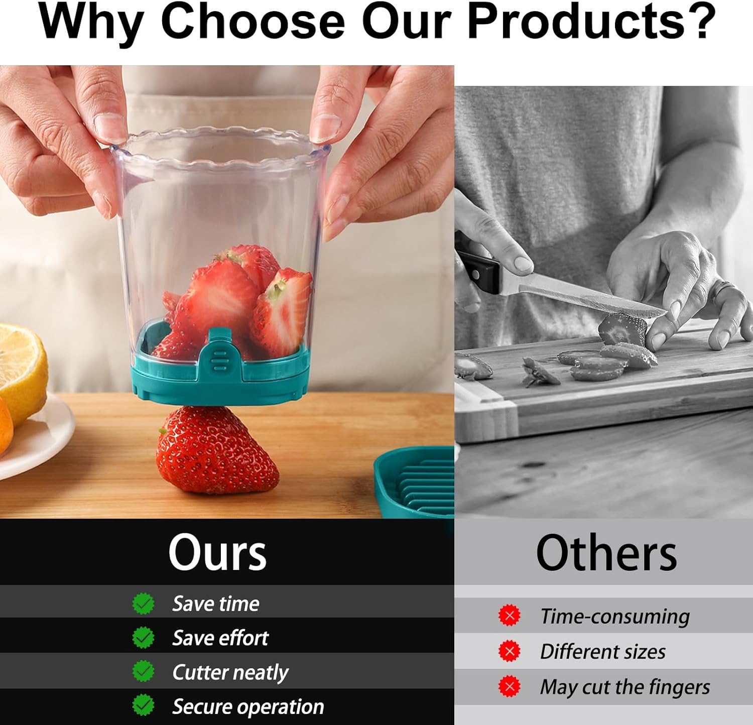 LIIGEMI 8-Blade Fruit & Vegetable Slicer Cup - Strawberry, Banana,Egg, Grape Cutter with Push Plate | 304 Stainless Steel Blades | Extra-Large Capacity for Meal Prep & Salads(Green)