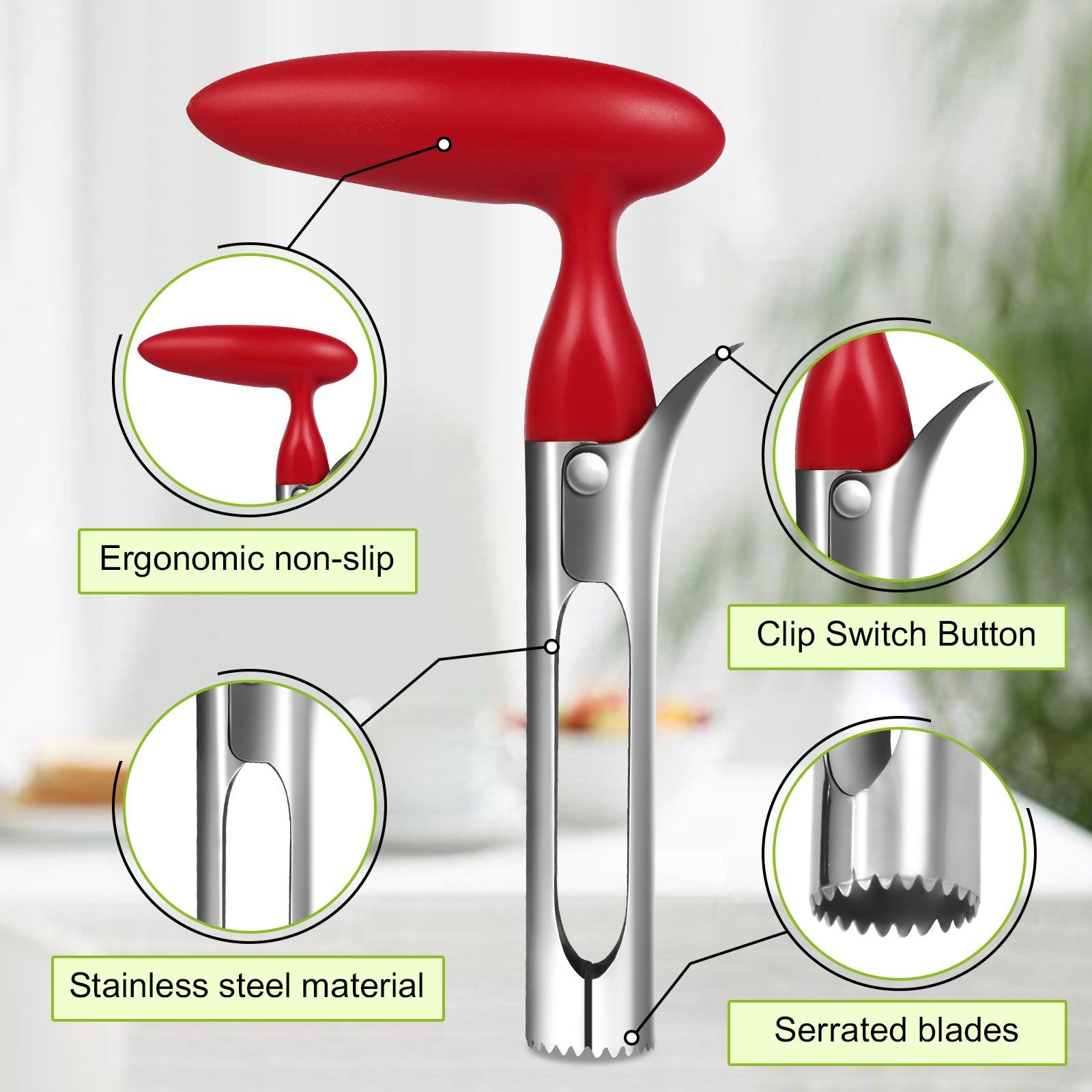 LIIGEMI Apple Corer Tool with Sharp Serrated for Pears,Premium Apple Core Remover ,Easily Core Fruits ,Fruit Flesh Separator Apple Core Puller