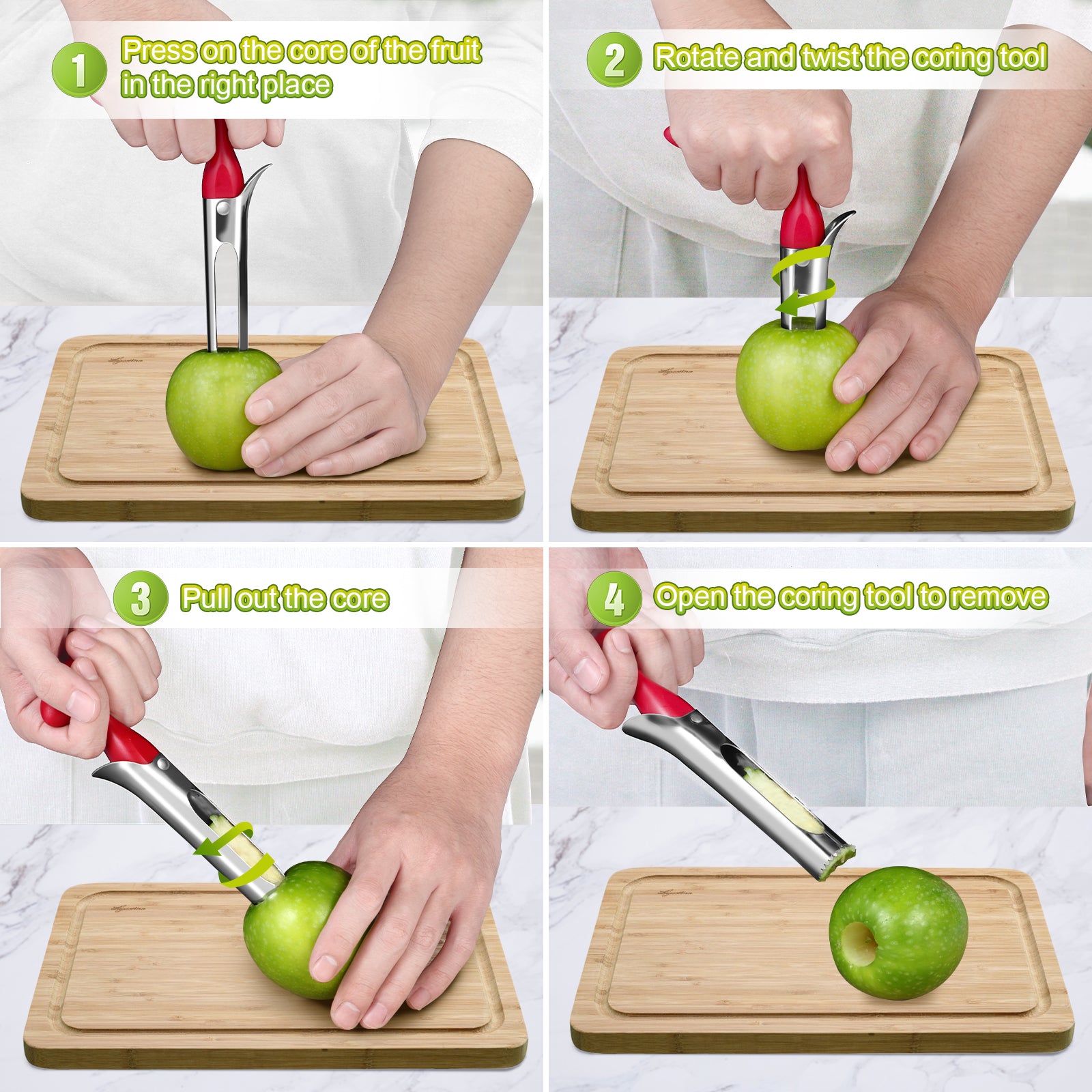 LIIGEMI Apple Corer Tool with Sharp Serrated for Pears,Premium Apple Core Remover ,Easily Core Fruits ,Fruit Flesh Separator Apple Core Puller