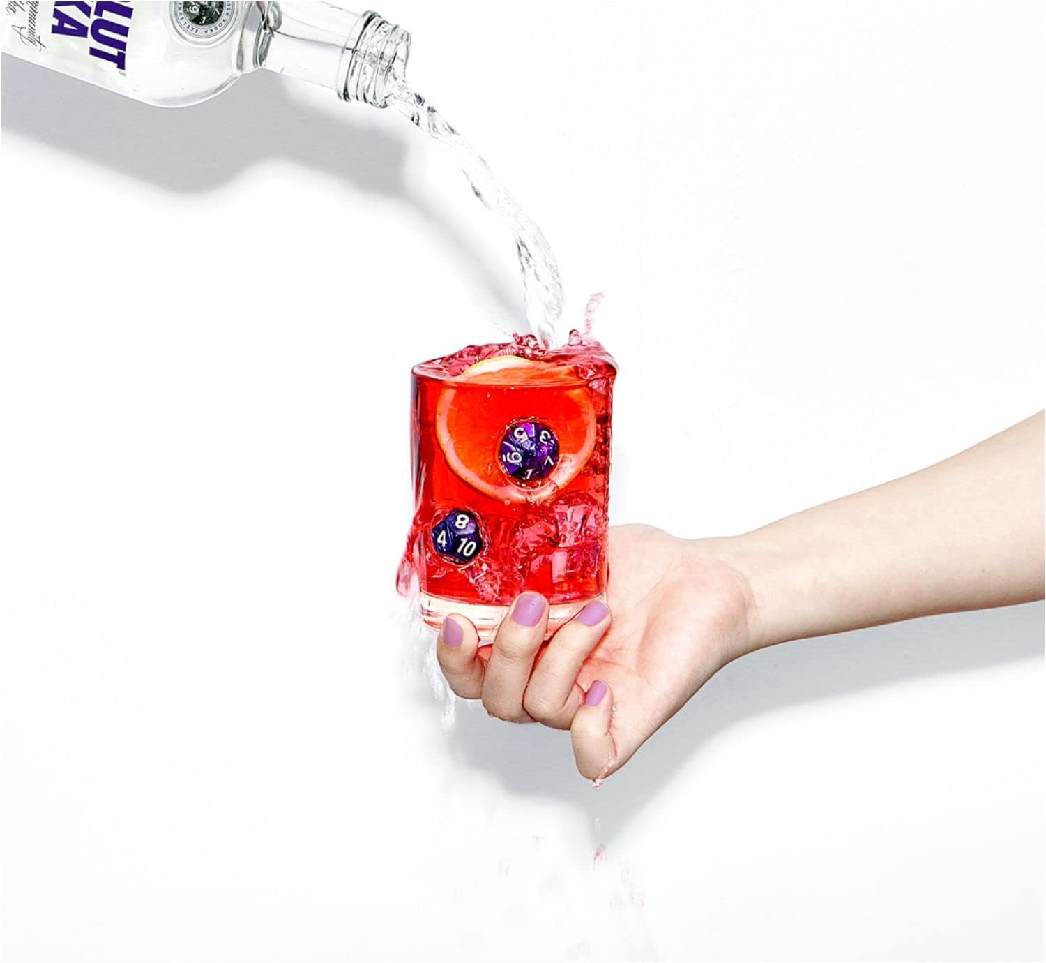 LIIGEMI Old Fashioned Glasses Set of 2,Handmade Whiskey Glass with Purple Polyhedral dices Embedded, Cocktail Glass 10oz(Purple)