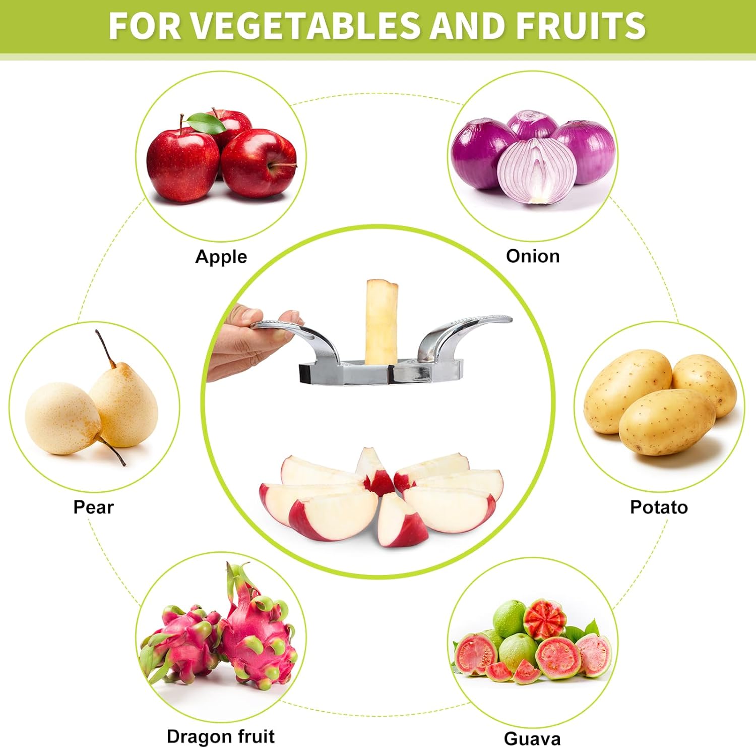 8-Blade Stainless Apple Slicer: Sharp, Sturdy, Easy to Use.