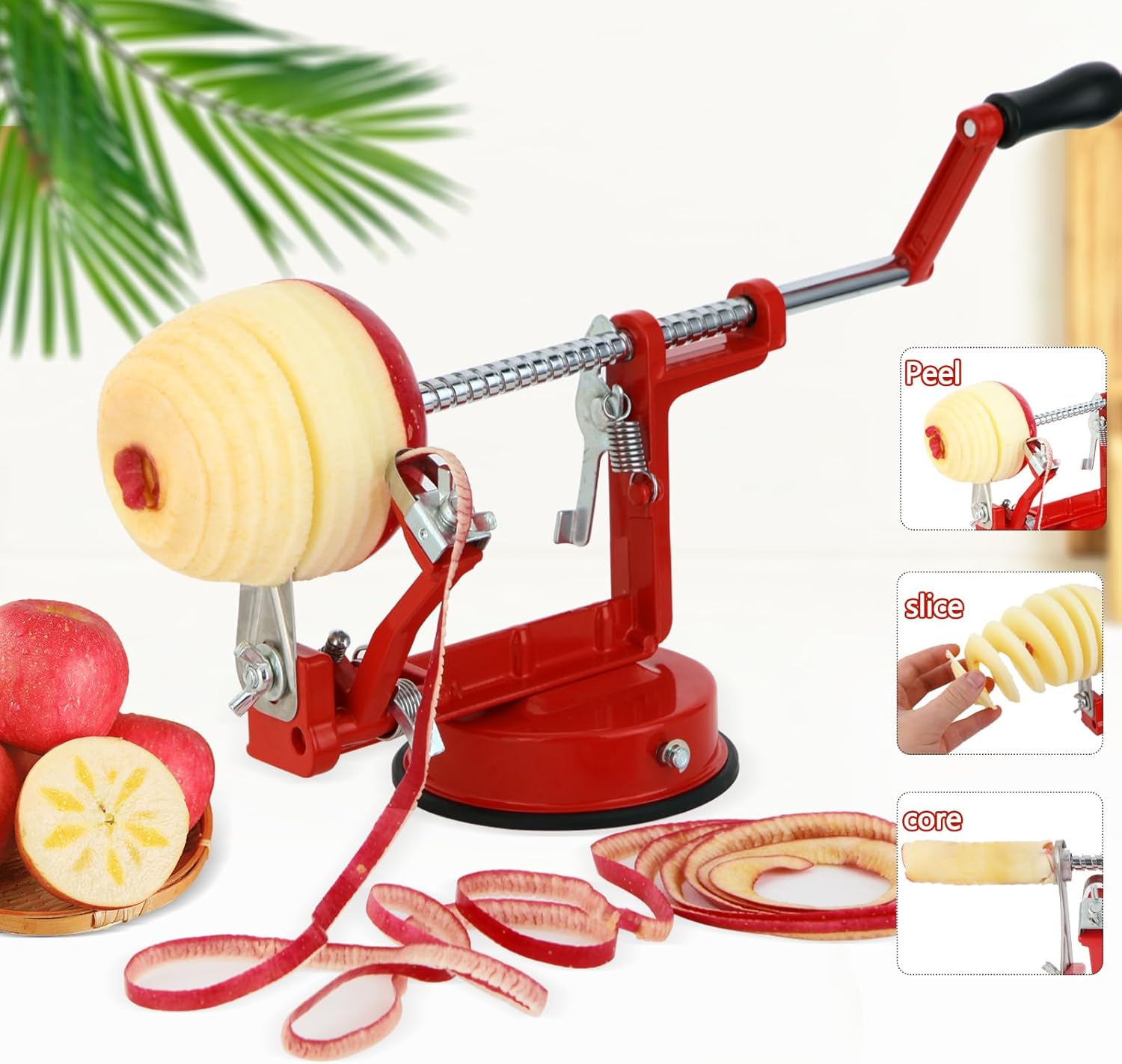 Apple Peeler Corer,Apple Slicer With Stainless Steel Blades,Fruit Cutter Machine, Convenient and Funny, Creative Kitchen Tool Gift for Baking Lover(Red)