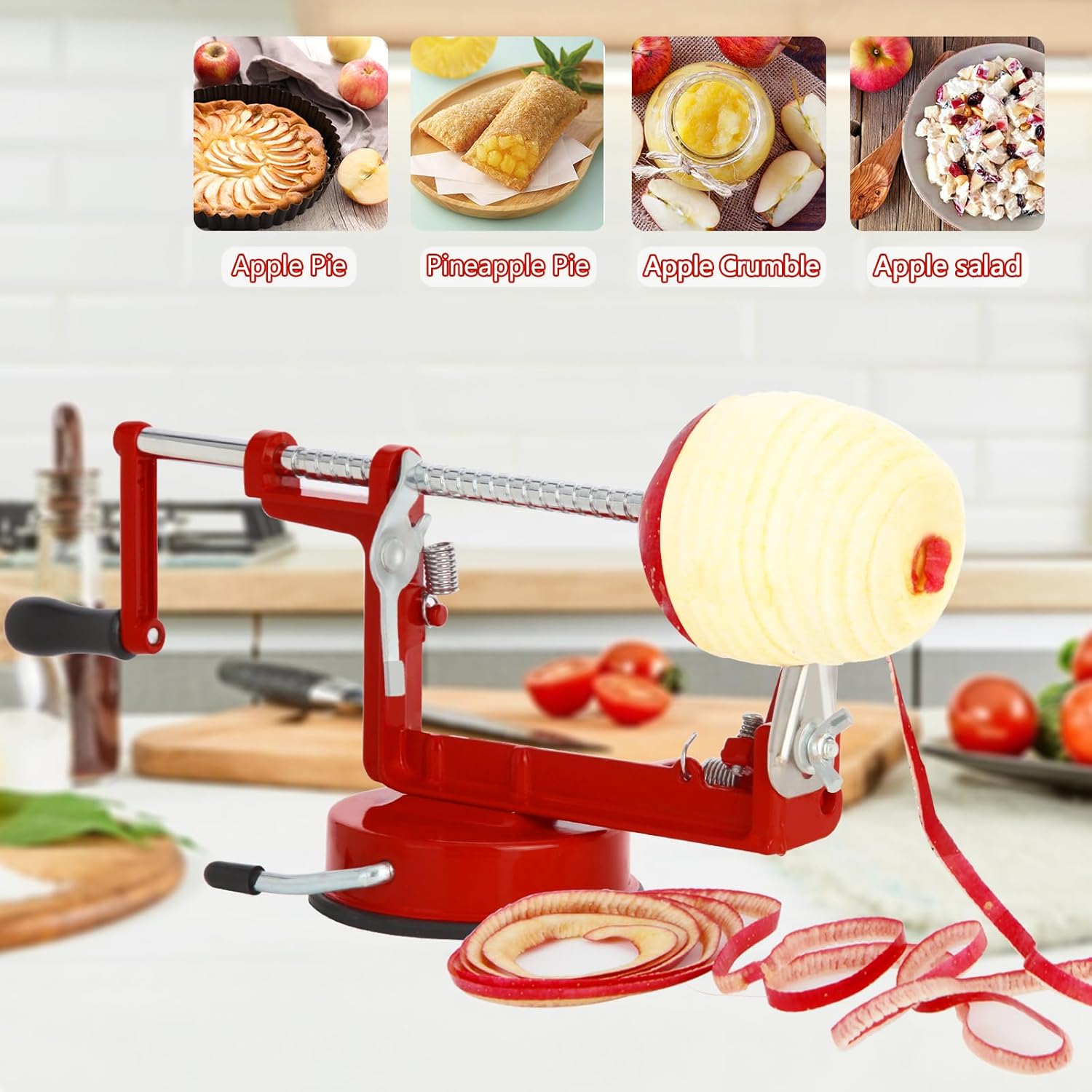 Apple Peeler Corer,Apple Slicer With Stainless Steel Blades,Fruit Cutter Machine, Convenient and Funny, Creative Kitchen Tool Gift for Baking Lover(Red)