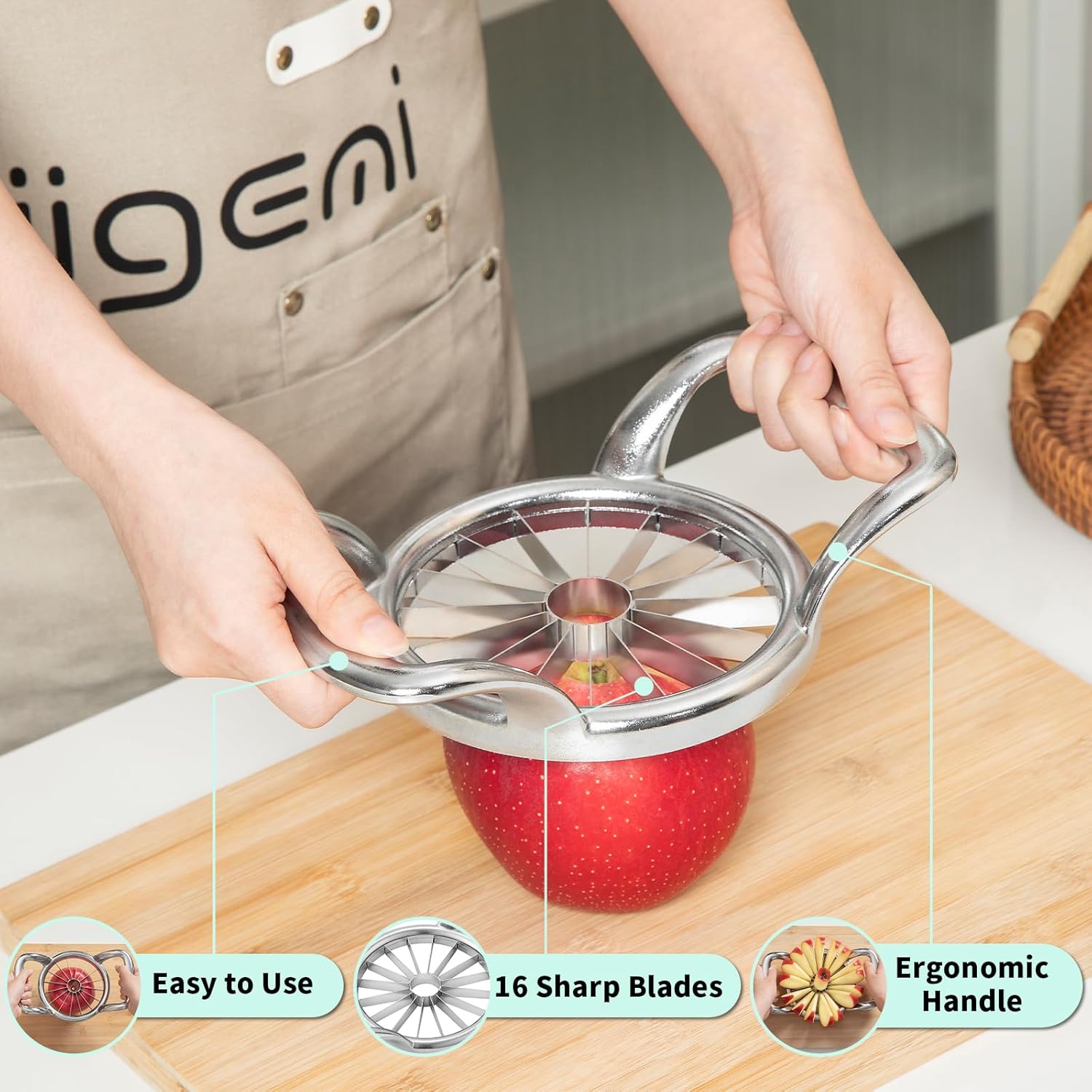 LIIGEMI 5.5 Inch Extra Large Apple Slicer,16-Slice Thin Apple Slicer and Corer,Cutter, Divider, Wedger for Fruits and Vegetables,Sharp and Sturdy,Easy to Use