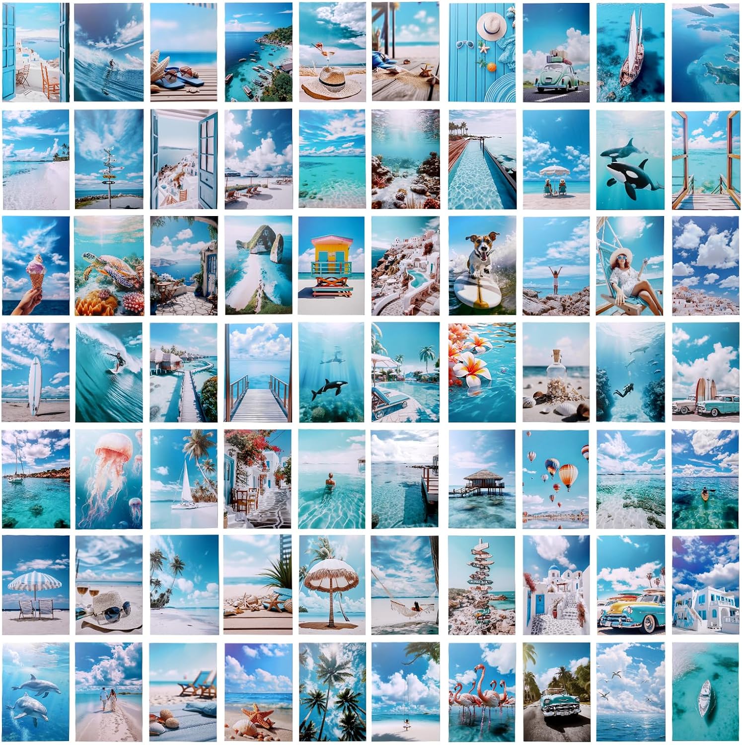 LIIGEMI 70PCS Blue Wall Collage Kit Aesthetic Pictures, Summer Beach Collage Print Kit, Bedroom Decor for Teen Girls, VSCO Girls Bedroom Decor, Aesthetic Posters,70 Set 4x6 Inch (Blue)
