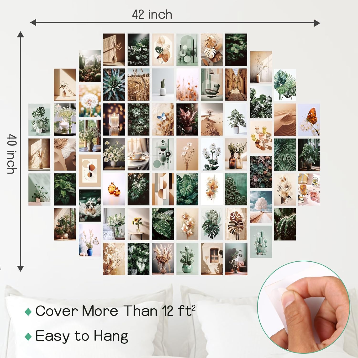 LIIGEMI 70PCS Botanical Wall Collage Kit Aesthetic Pictures, Photo collage kit, Bedroom Decor for Teen Girls, VSCO Girls Bedroom Decor, Aesthetic Posters,70 Set 4x6 Inch (Green)