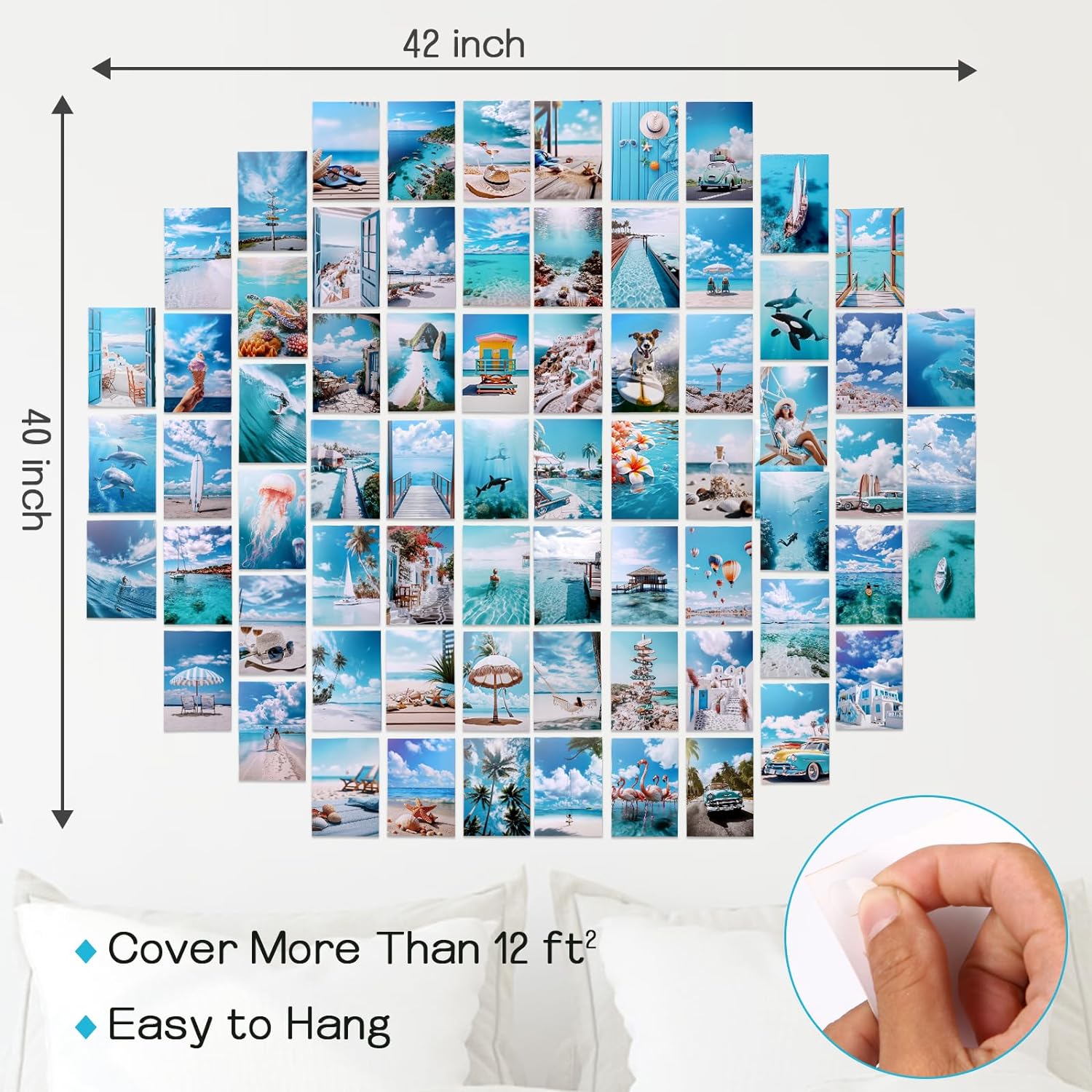 LIIGEMI 70PCS Blue Wall Collage Kit Aesthetic Pictures, Summer Beach Collage Print Kit, Bedroom Decor for Teen Girls, VSCO Girls Bedroom Decor, Aesthetic Posters,70 Set 4x6 Inch (Blue)