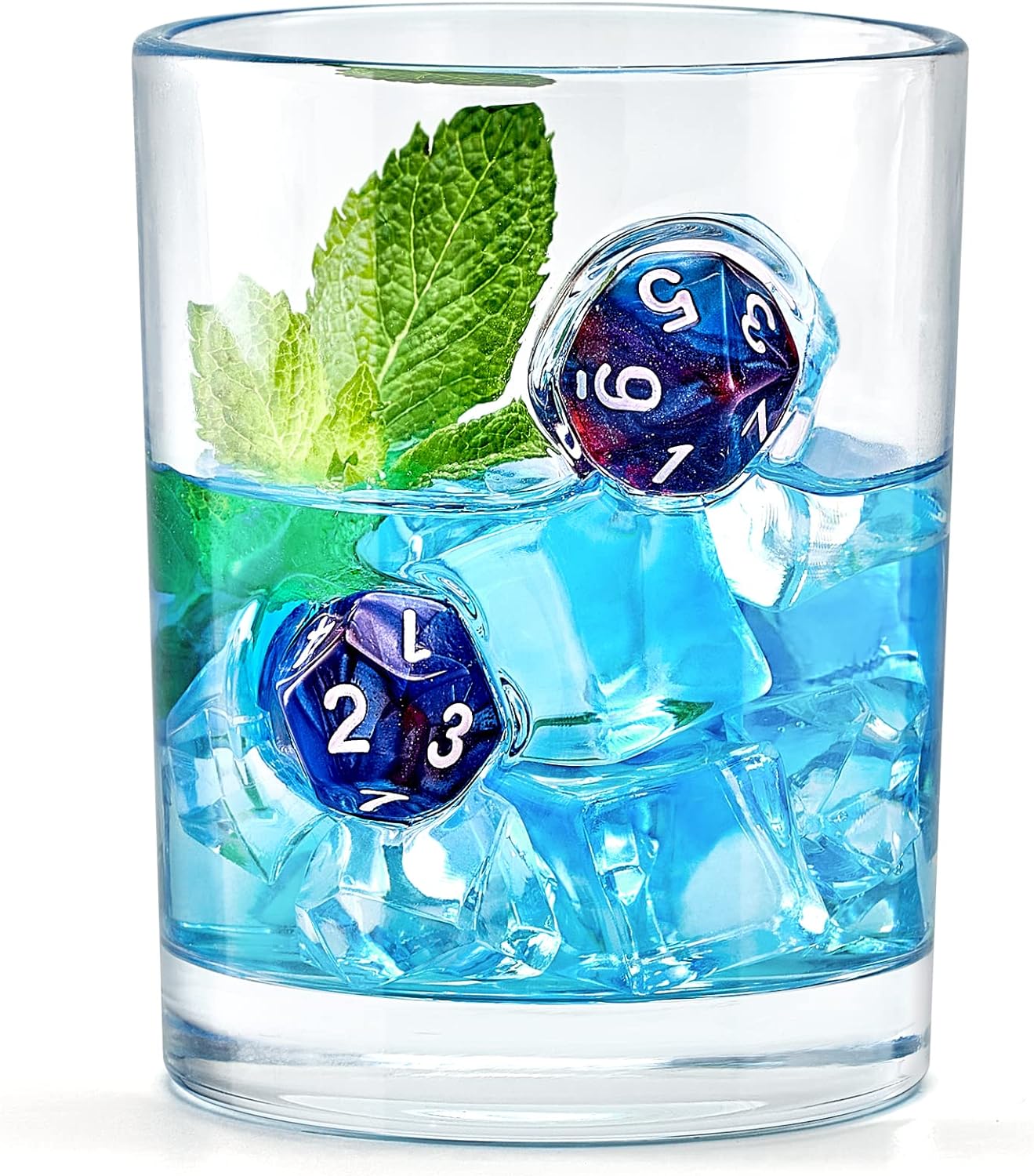 LIIGEMI Whiskey Glasses with Polyhedral dices Embedded, Whiskey cups Gift Set of 2,Unique Handmade Design, Rocks Glass 10oz(Blue)