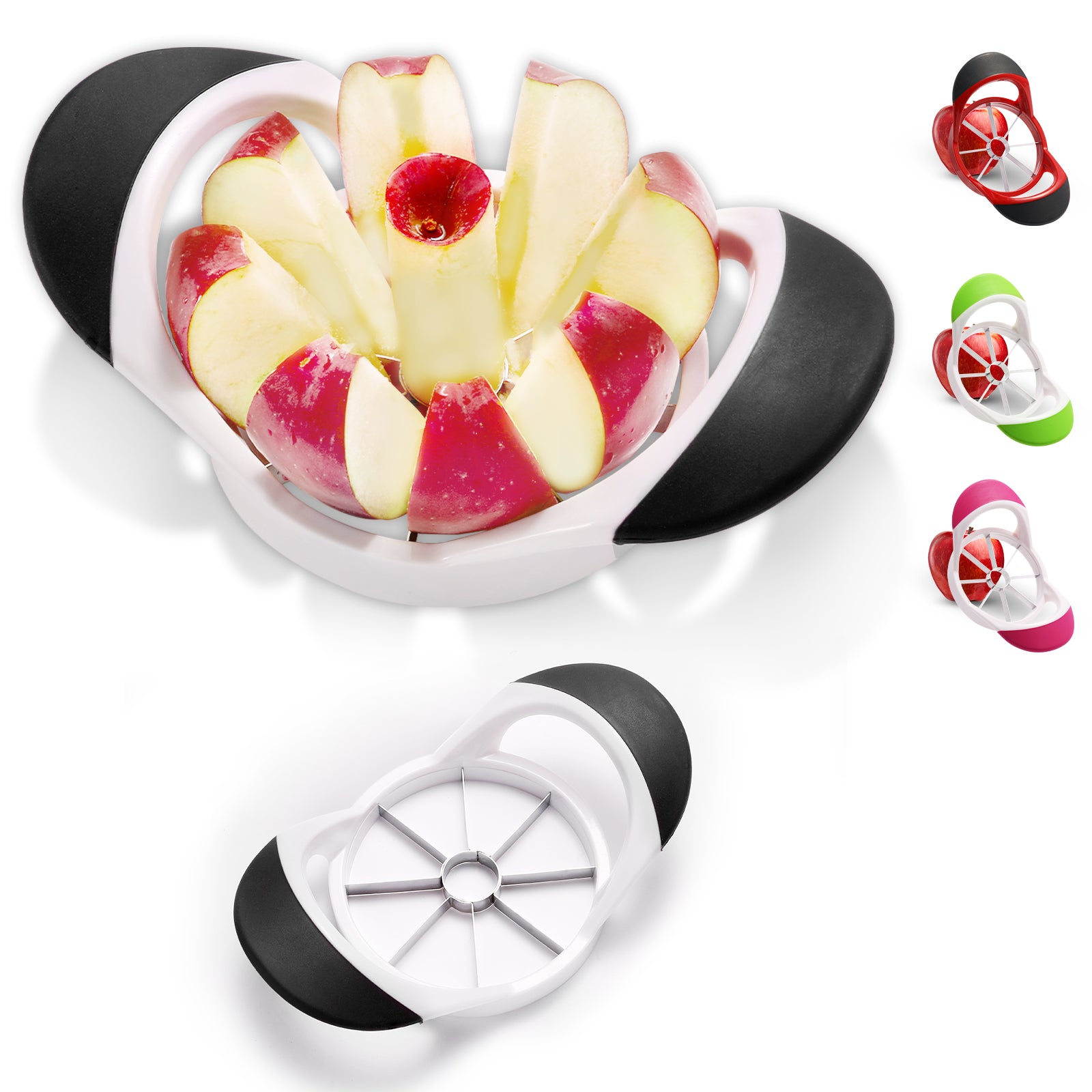 LIIGEMI Apple Slicer Corer，4.72 Inch Apple Slicer Super Sharp Apple Cutter with 8 Stainless Steel Blades and Anti-slip Handle（White）