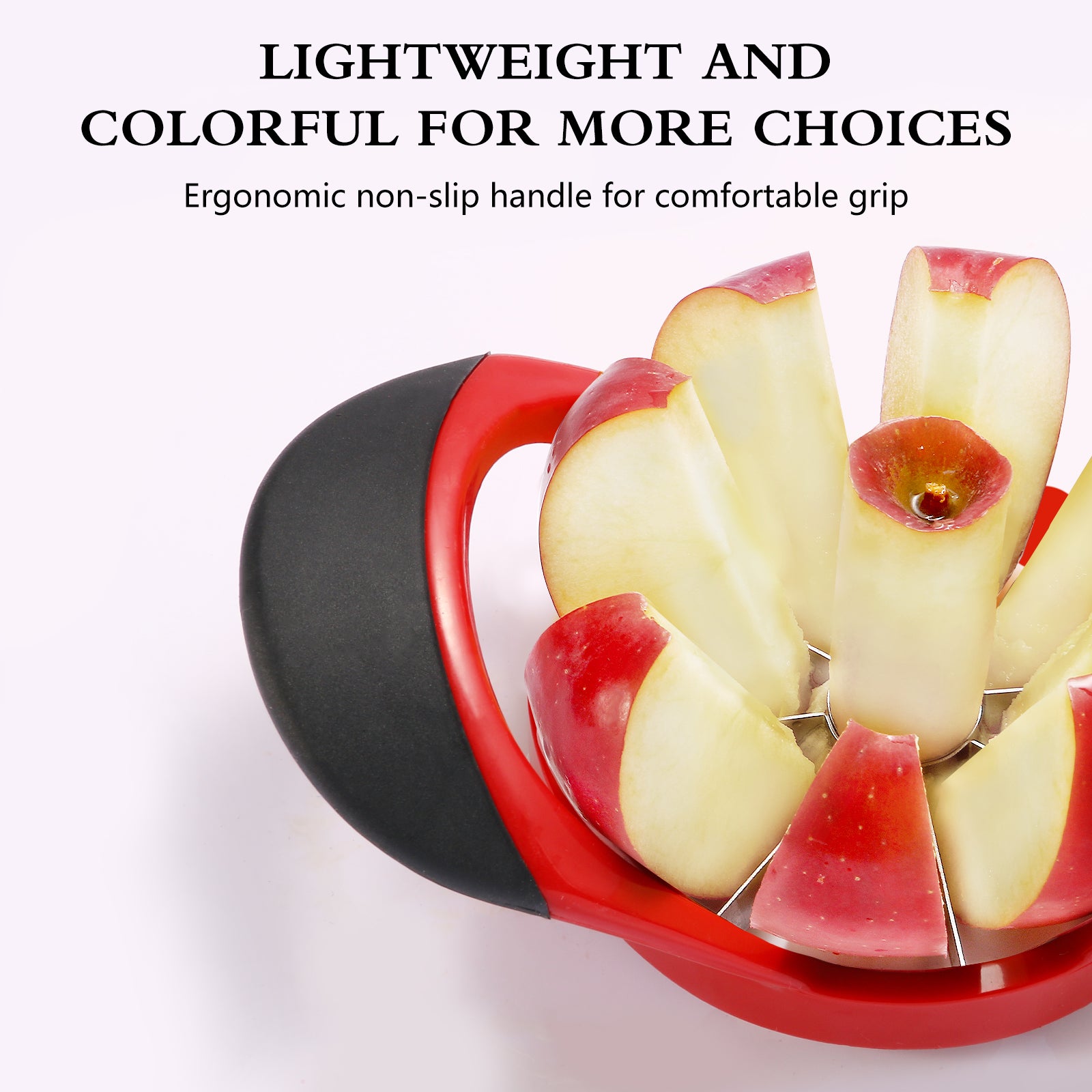 LIIGEMI Apple Slicer Corer，4.72 Inch Apple Slicer Super Sharp Apple Cutter with 8 Stainless Steel Blades and Anti-slip Handle（Red）