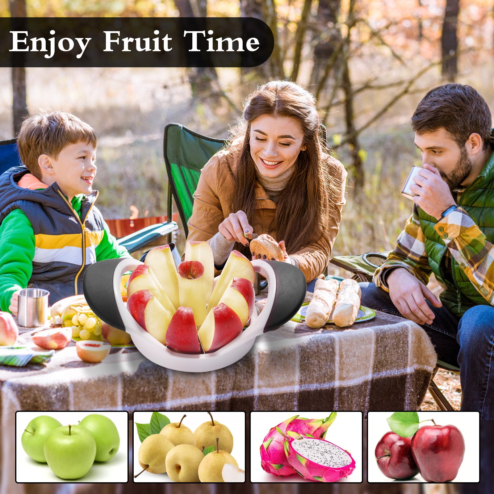 LIIGEMI Apple Slicer Corer，4.72 Inch Apple Slicer Super Sharp Apple Cutter with 8 Stainless Steel Blades and Anti-slip Handle（White）