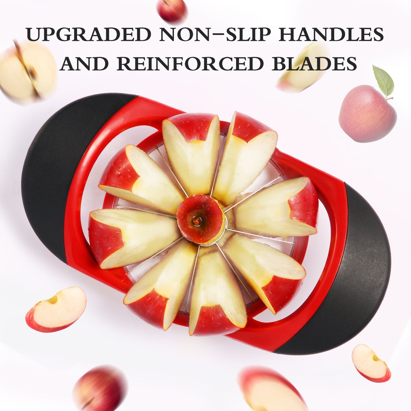 LIIGEMI Apple Slicer Corer，4.72 Inch Apple Slicer Super Sharp Apple Cutter with 8 Stainless Steel Blades and Anti-slip Handle（Red）