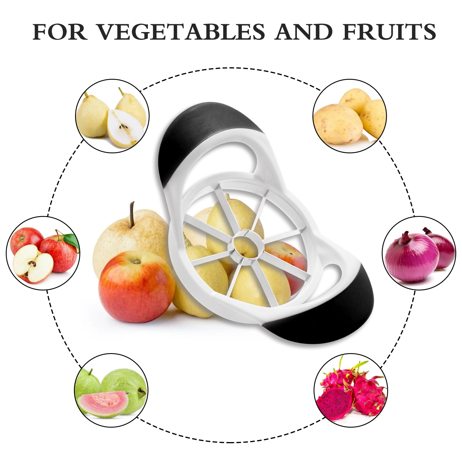 LIIGEMI Apple Slicer Corer，4.72 Inch Apple Slicer Super Sharp Apple Cutter with 8 Stainless Steel Blades and Anti-slip Handle（White）