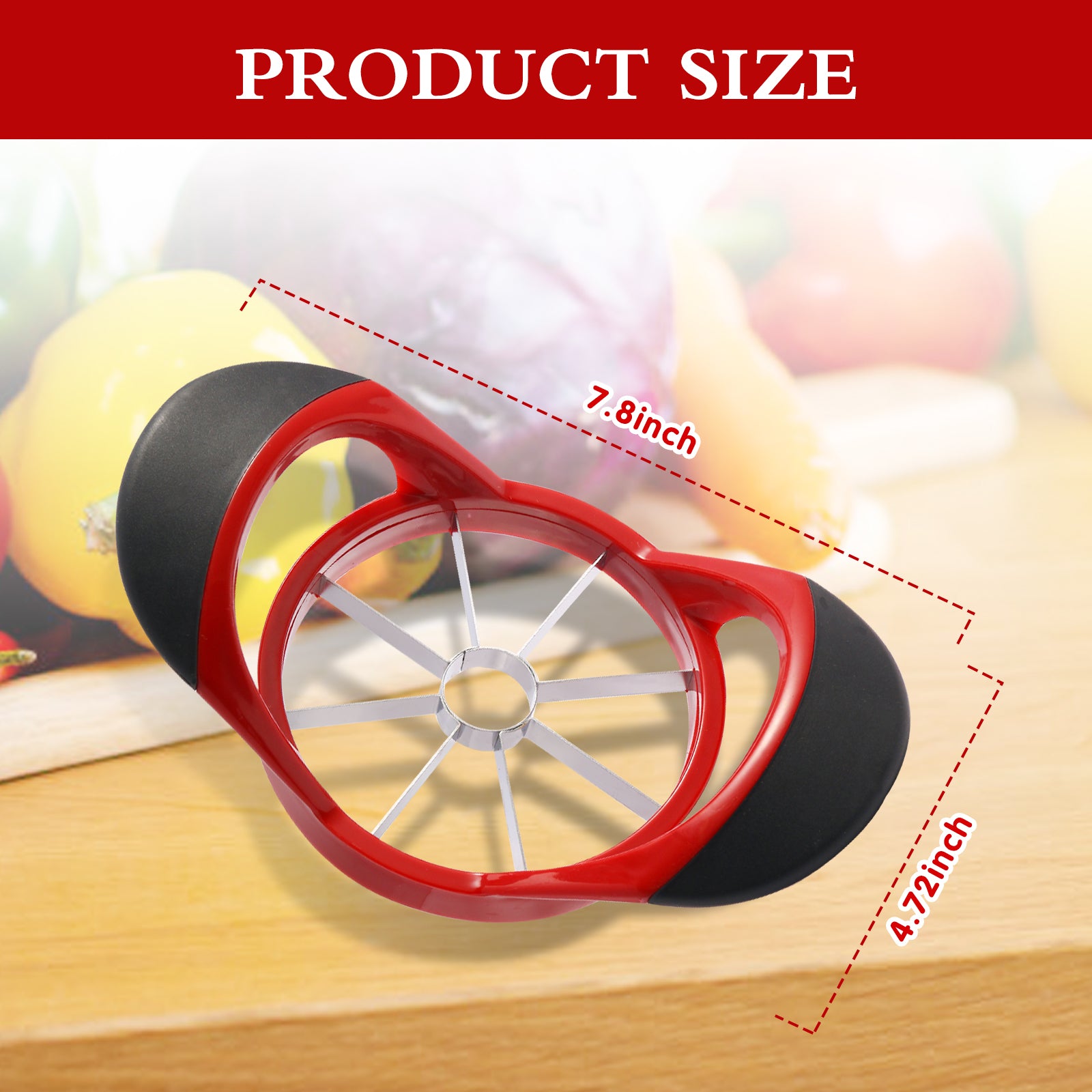 LIIGEMI Apple Slicer Corer，4.72 Inch Apple Slicer Super Sharp Apple Cutter with 8 Stainless Steel Blades and Anti-slip Handle（Red）