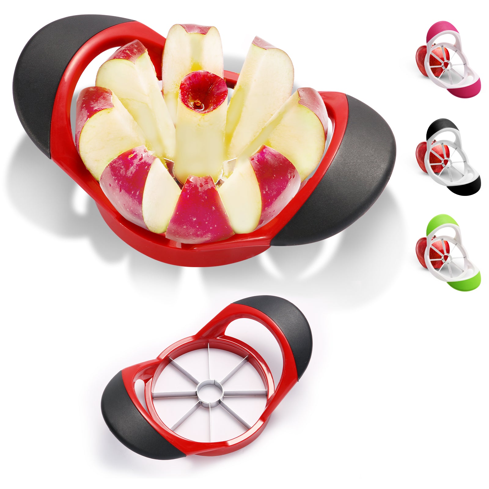LIIGEMI Apple Slicer Corer，4.72 Inch Apple Slicer Super Sharp Apple Cutter with 8 Stainless Steel Blades and Anti-slip Handle（Red）