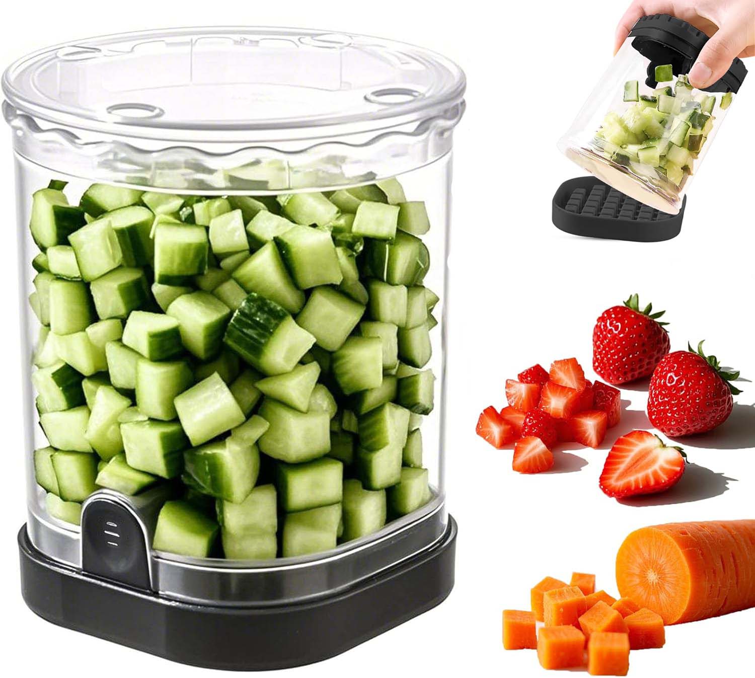 LIIGEMI Veggie Chopper and Vegetable Cutter - Food Dicer with Container for Onion, Strawberry Slicer and Grape Cutter - Efficient Vegetable Chopper（Black）