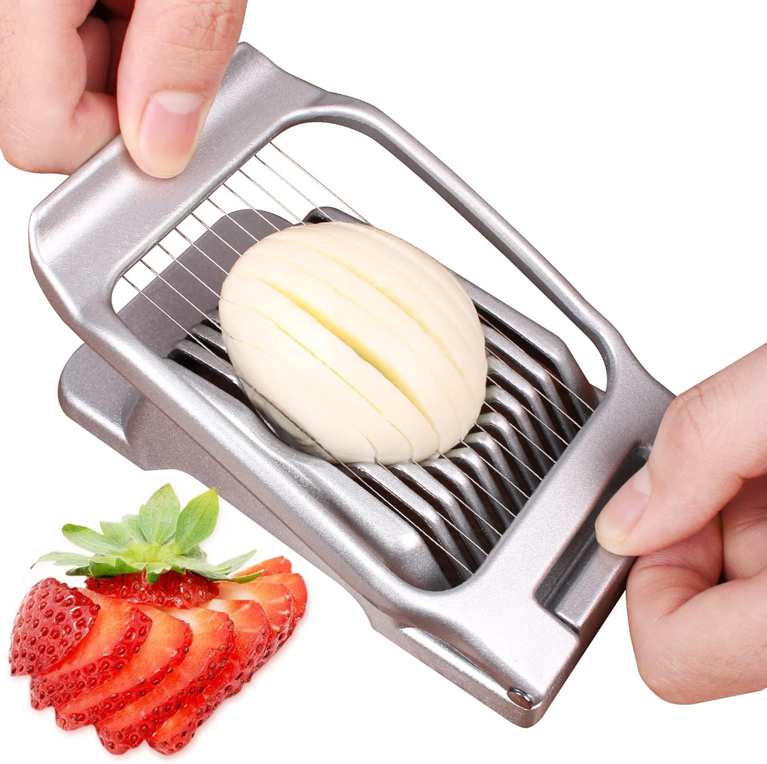 LIIGEMI Multi-Purpose Egg & Fruit Slicer – Heavy Duty Aluminum with Stainless Steel Wires – Perfect for Eggs, Strawberries, Mushrooms & More!