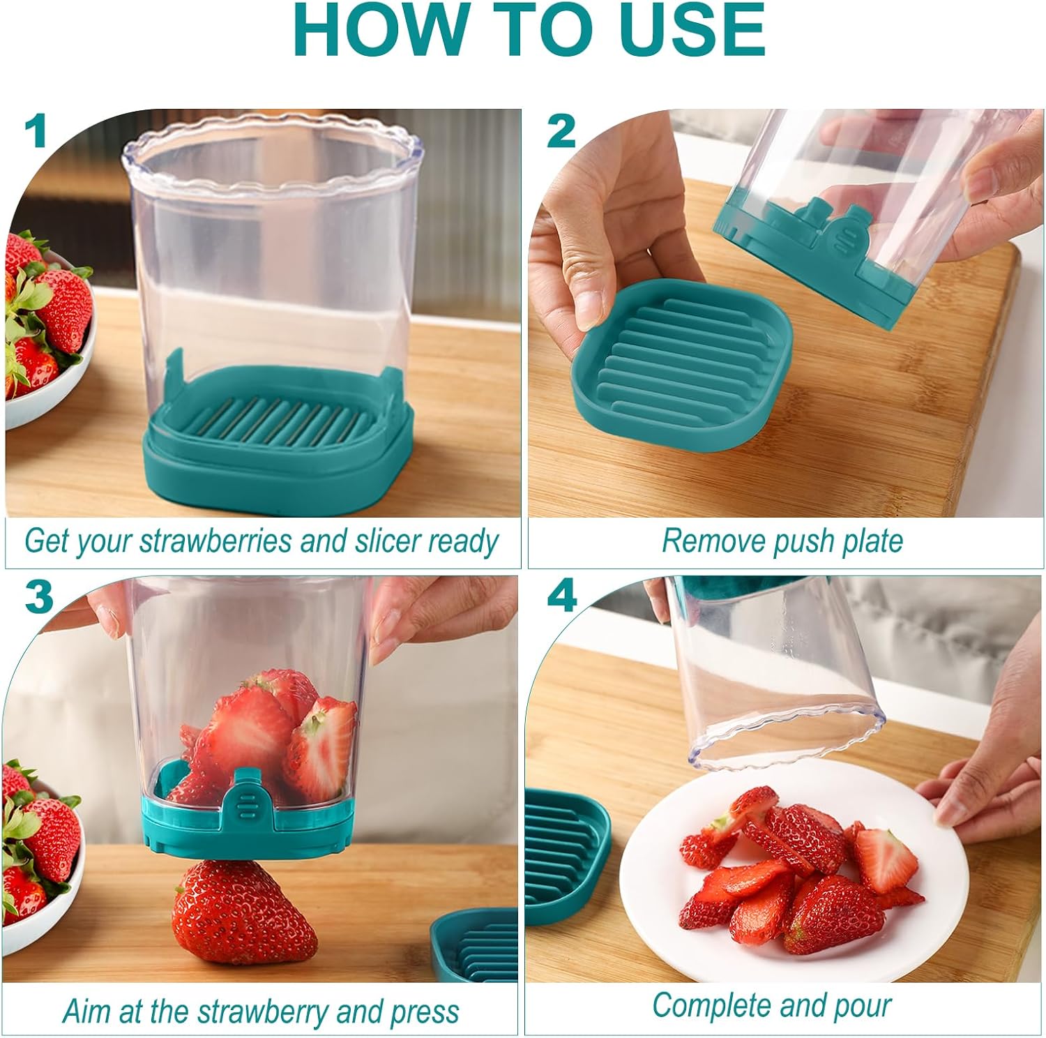 LIIGEMI 8-Blade Fruit & Vegetable Slicer Cup - Strawberry, Banana,Egg, Grape Cutter with Push Plate | 304 Stainless Steel Blades | Extra-Large Capacity for Meal Prep & Salads（Green）