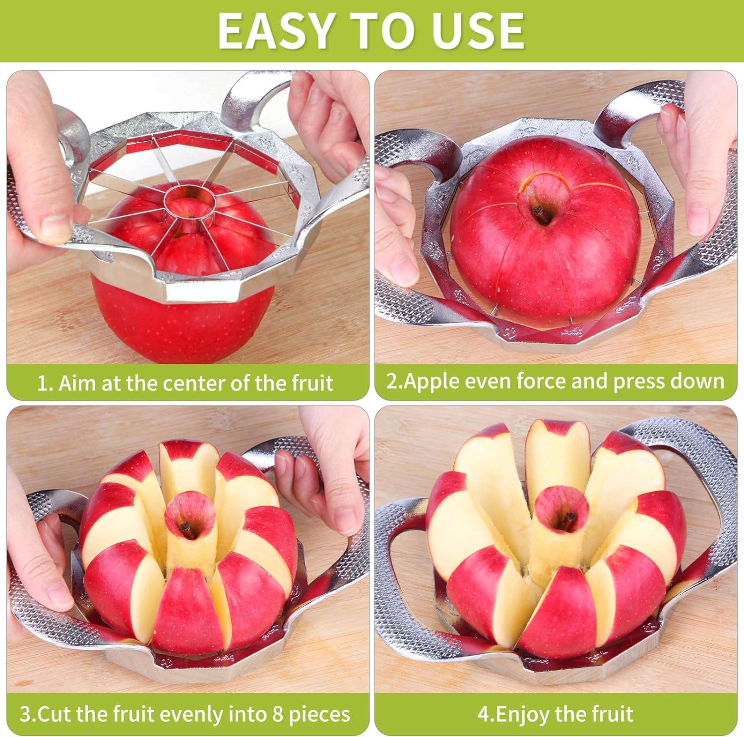 8-Blade Stainless Apple Slicer: Sharp, Sturdy, Easy to Use.