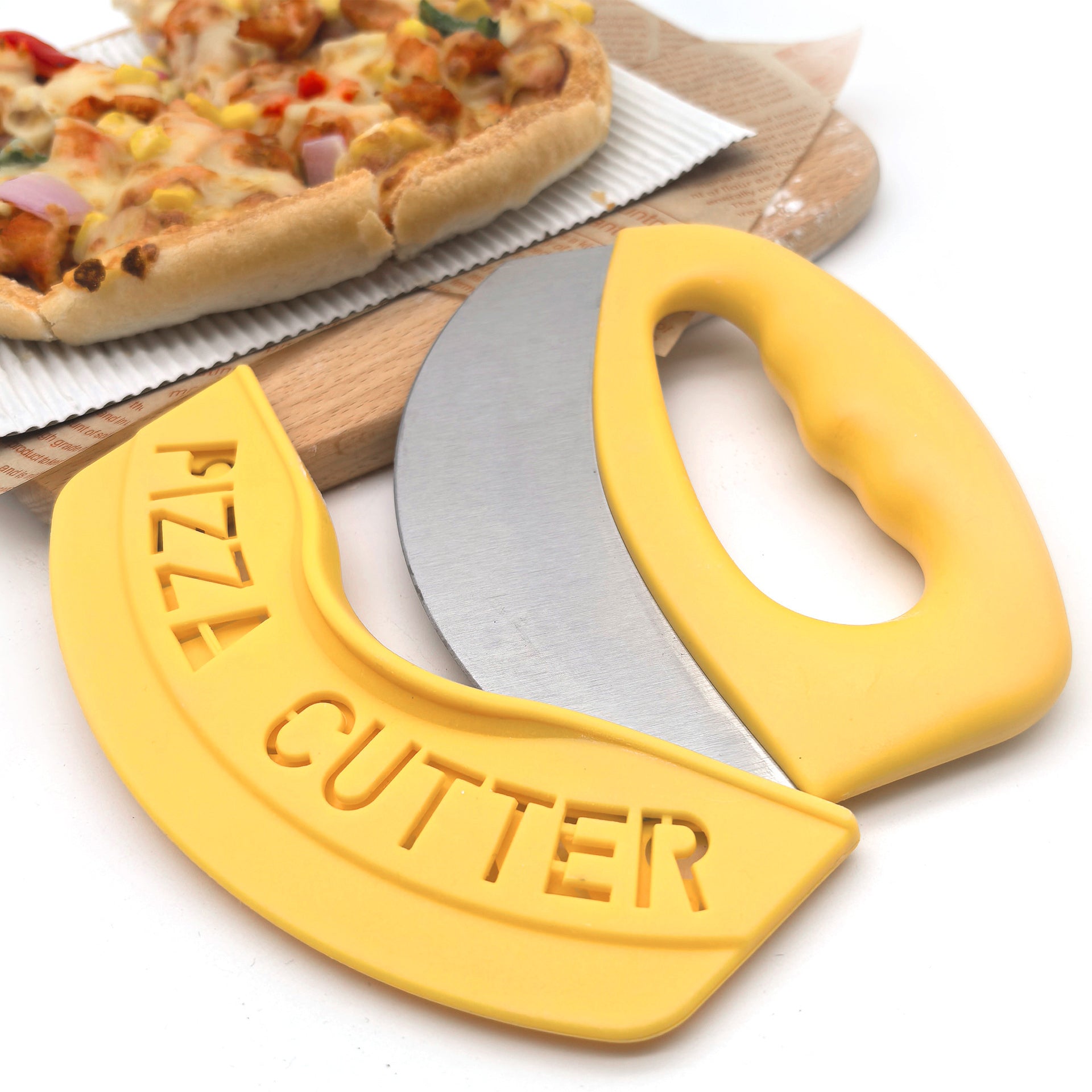 LIIGEMI Professional Pizza Cutter Rocker, Effortless Cutting for Thick Crust,Stainless Steel Blade Pizza Slicer with Non-Slip Ergonomic Handle(Yellow)