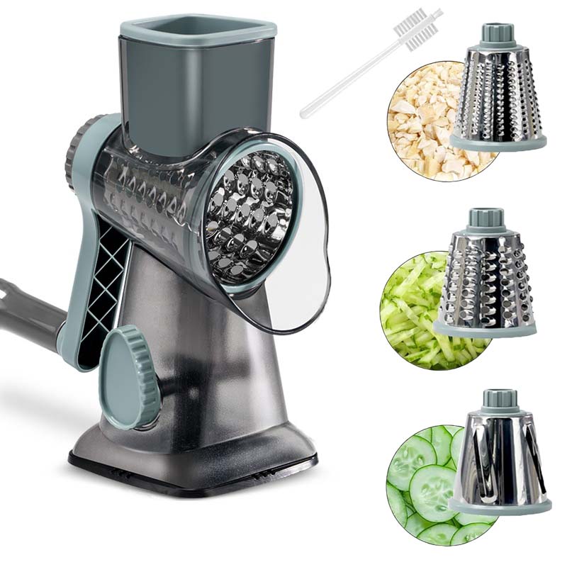 LIIGEMI Rotary Cheese Grater & Mandoline Slicer - 3-in-1 Manual Shredder with 3 Changeable Stainless Steel Blades | Effortless Grating for Cheese, Potatoes, Nuts | Non-Slip Base & Dishwasher Safe
