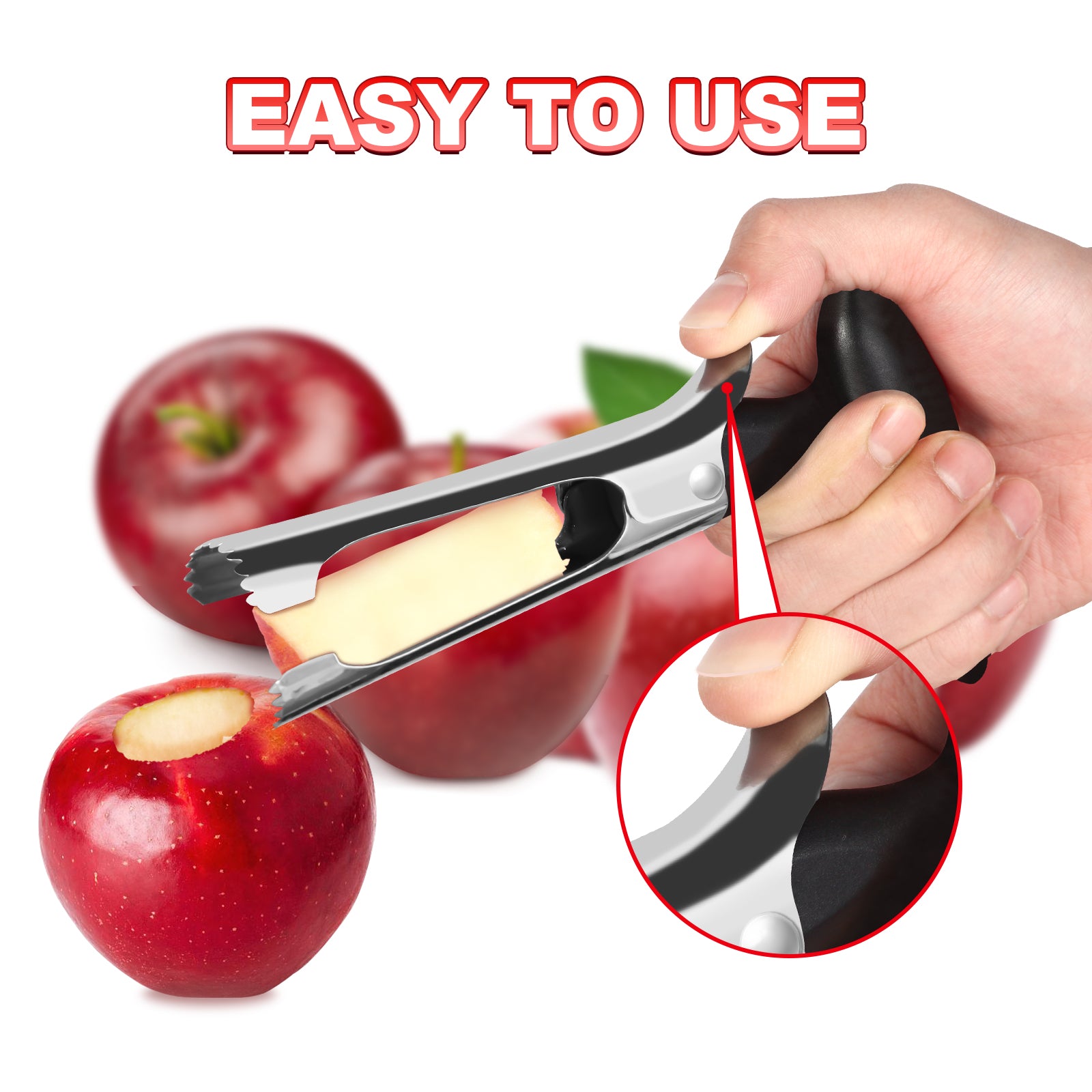 Apple Corer Tool with Sharp Serrated for Pears，Premium Apple Core Remover ，Easily Core Fruits ，Fruit Flesh Separator Apple Core Puller（black）
