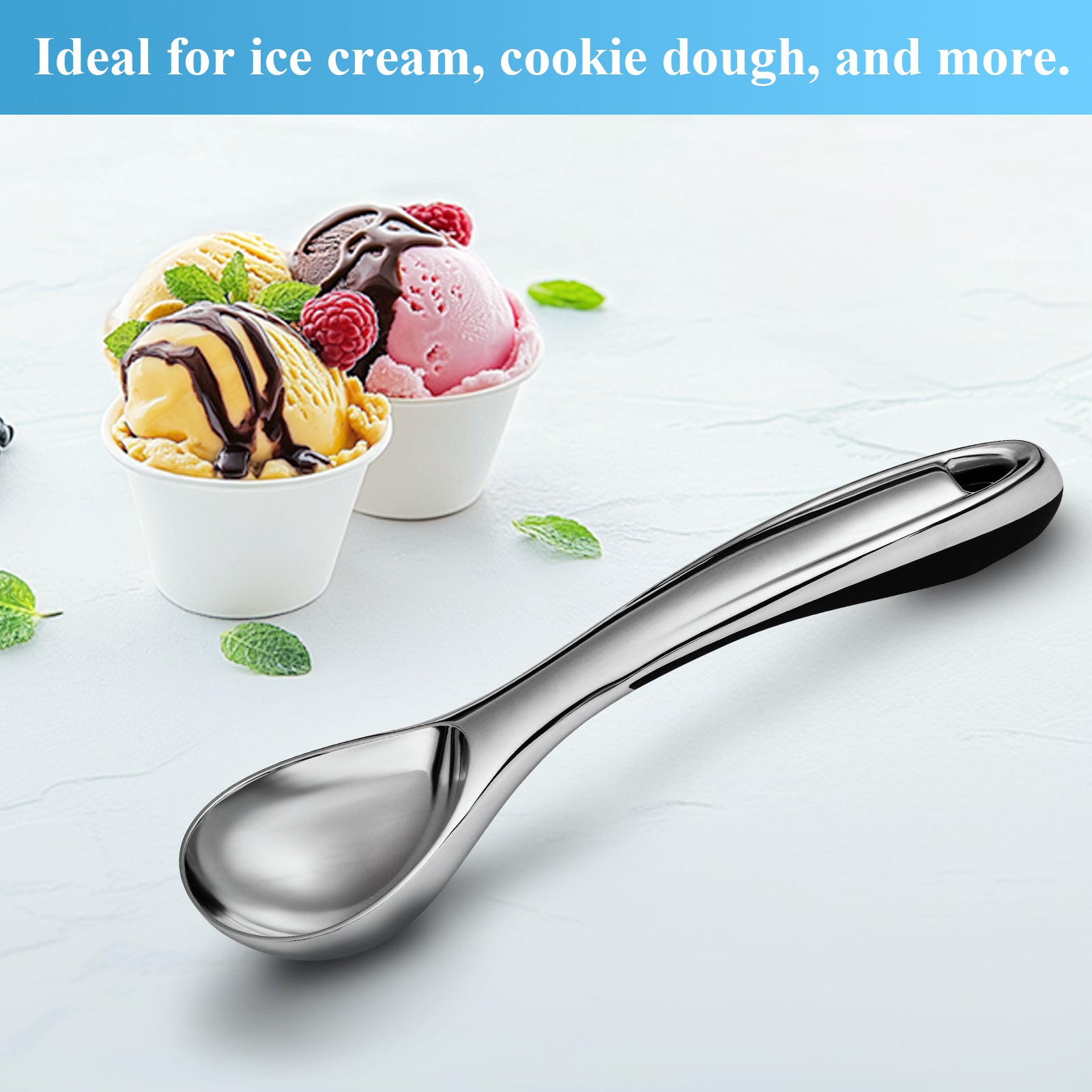 LIIGEMI Premium Ice Cream Scoop With Ergonomic Handle - Ice Scoop for Freezer, Baking, Cream, Food - Multi-Purpose Kitchen Essential for Ice cream Lovers（silver）