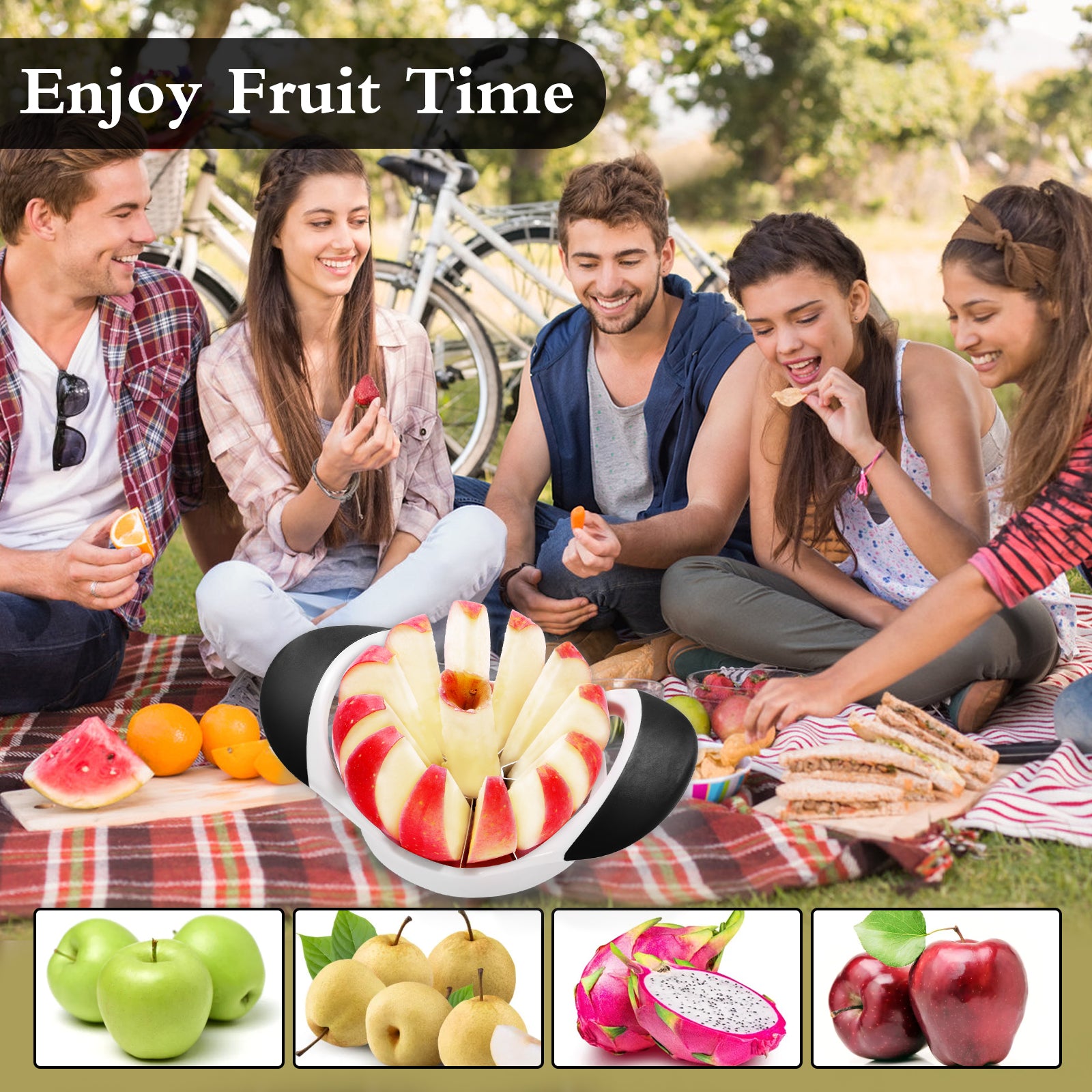 Apple Slicer Corer，4.72 Inch Apple Slicer Super Sharp Apple Cutter with 12 Stainless Steel Blades and Anti-slip Handle(white