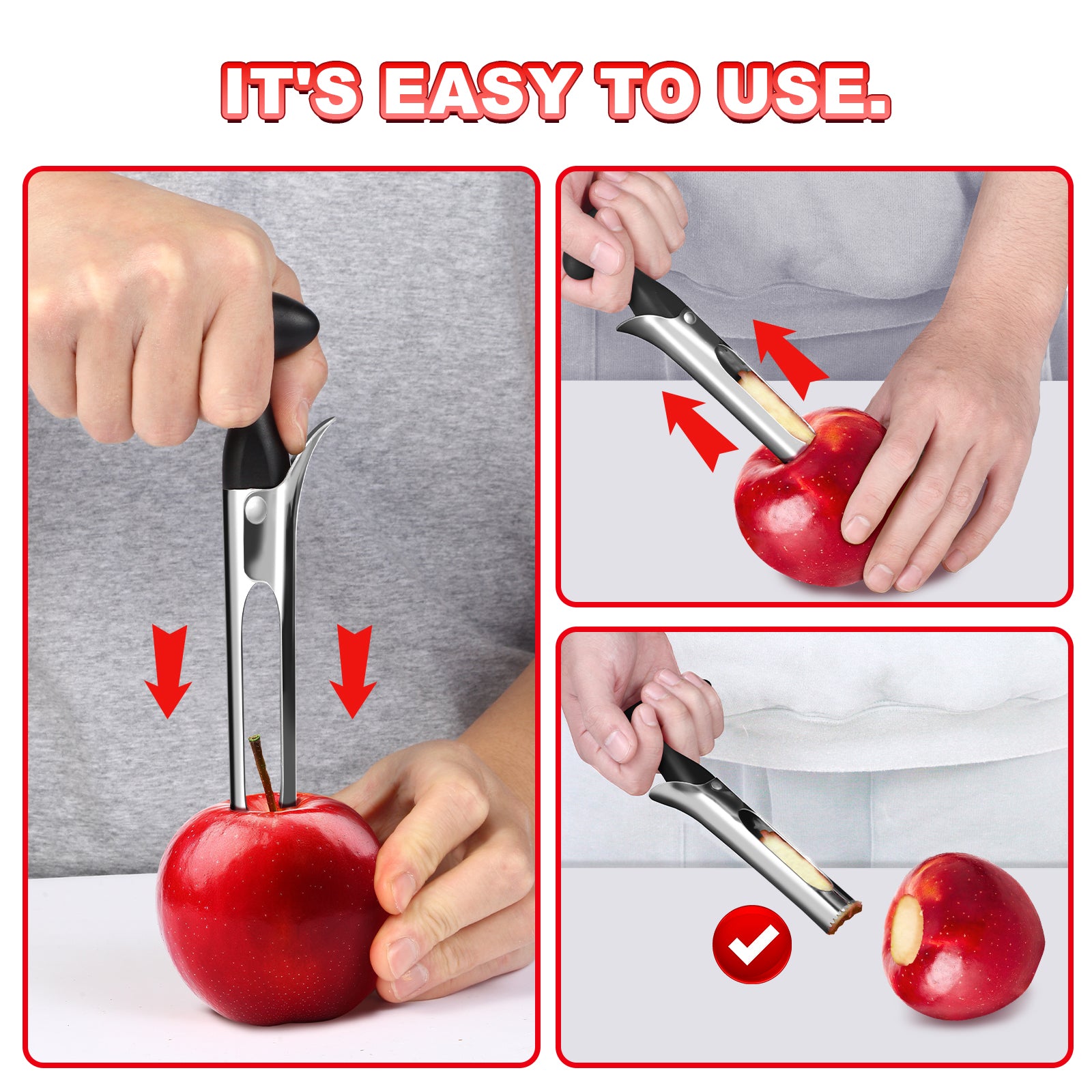 Apple Corer Tool with Sharp Serrated for Pears，Premium Apple Core Remover ，Easily Core Fruits ，Fruit Flesh Separator Apple Core Puller（black）