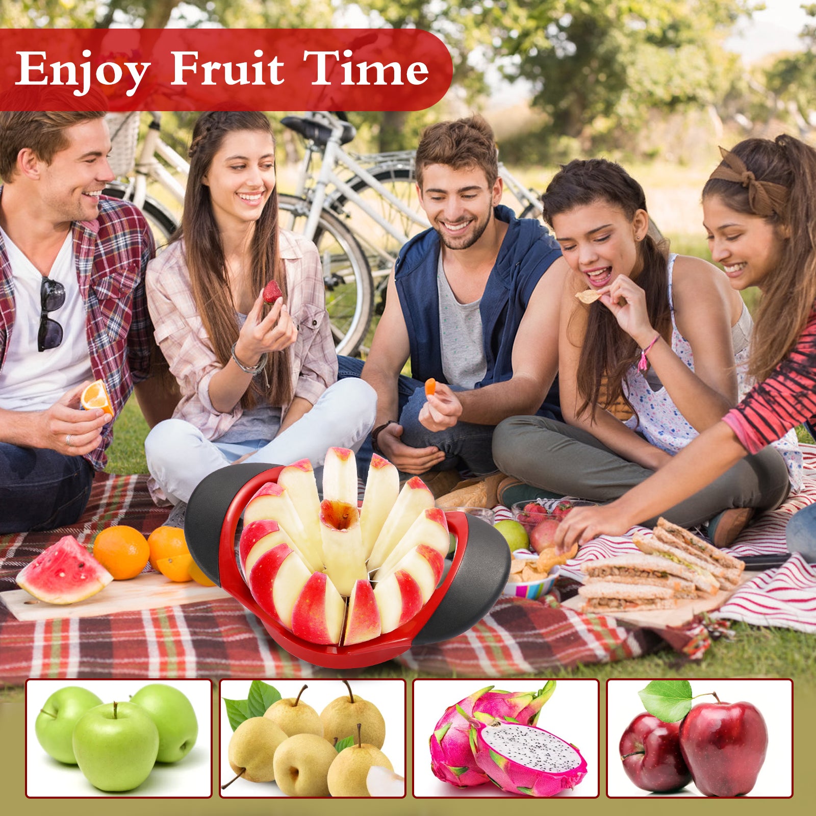 Apple Slicer Corer，4.72 Inch Apple Slicer Super Sharp Apple Cutter with 12 Stainless Steel Blades and Anti-slip Handle