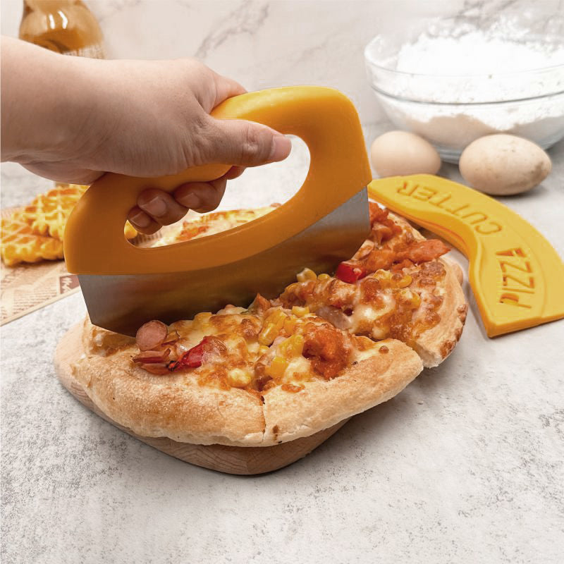 LIIGEMI Professional Pizza Cutter Rocker, Effortless Cutting for Thick Crust,Stainless Steel Blade Pizza Slicer with Non-Slip Ergonomic Handle(Yellow)