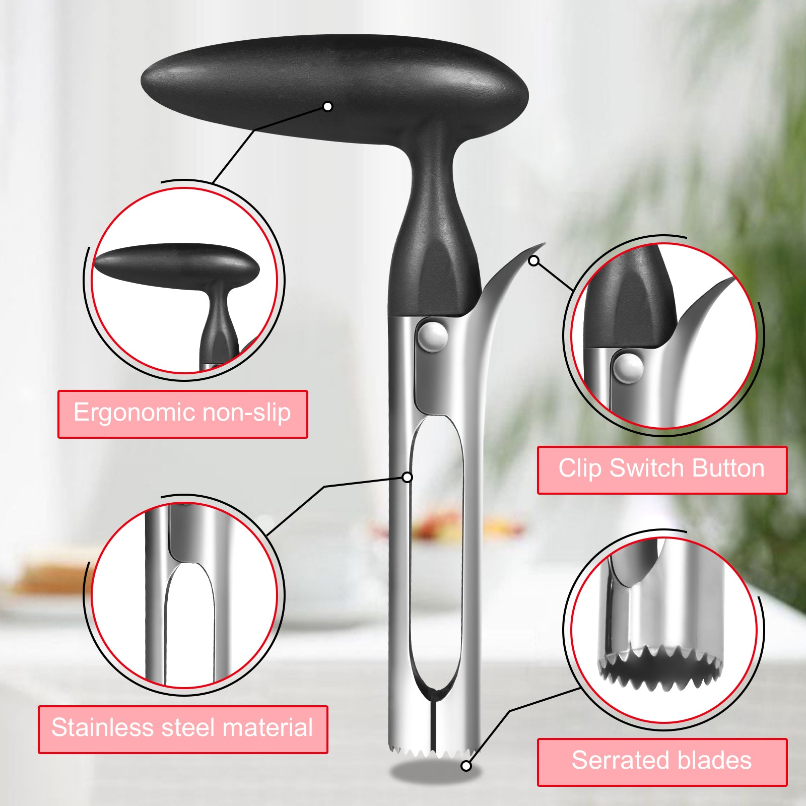 Apple Corer Tool with Sharp Serrated for Pears，Premium Apple Core Remover ，Easily Core Fruits ，Fruit Flesh Separator Apple Core Puller（black）