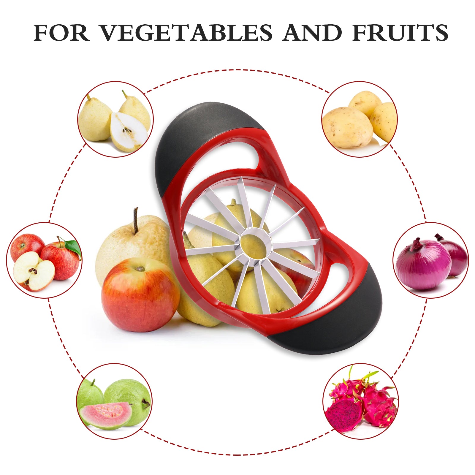 Apple Slicer Corer，4.72 Inch Apple Slicer Super Sharp Apple Cutter with 12 Stainless Steel Blades and Anti-slip Handle