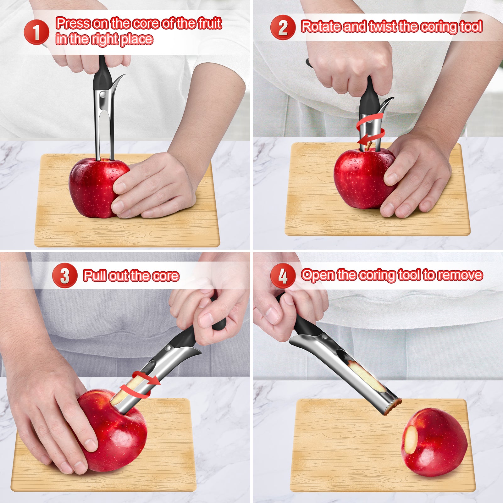 Apple Corer Tool with Sharp Serrated for Pears，Premium Apple Core Remover ，Easily Core Fruits ，Fruit Flesh Separator Apple Core Puller（black）