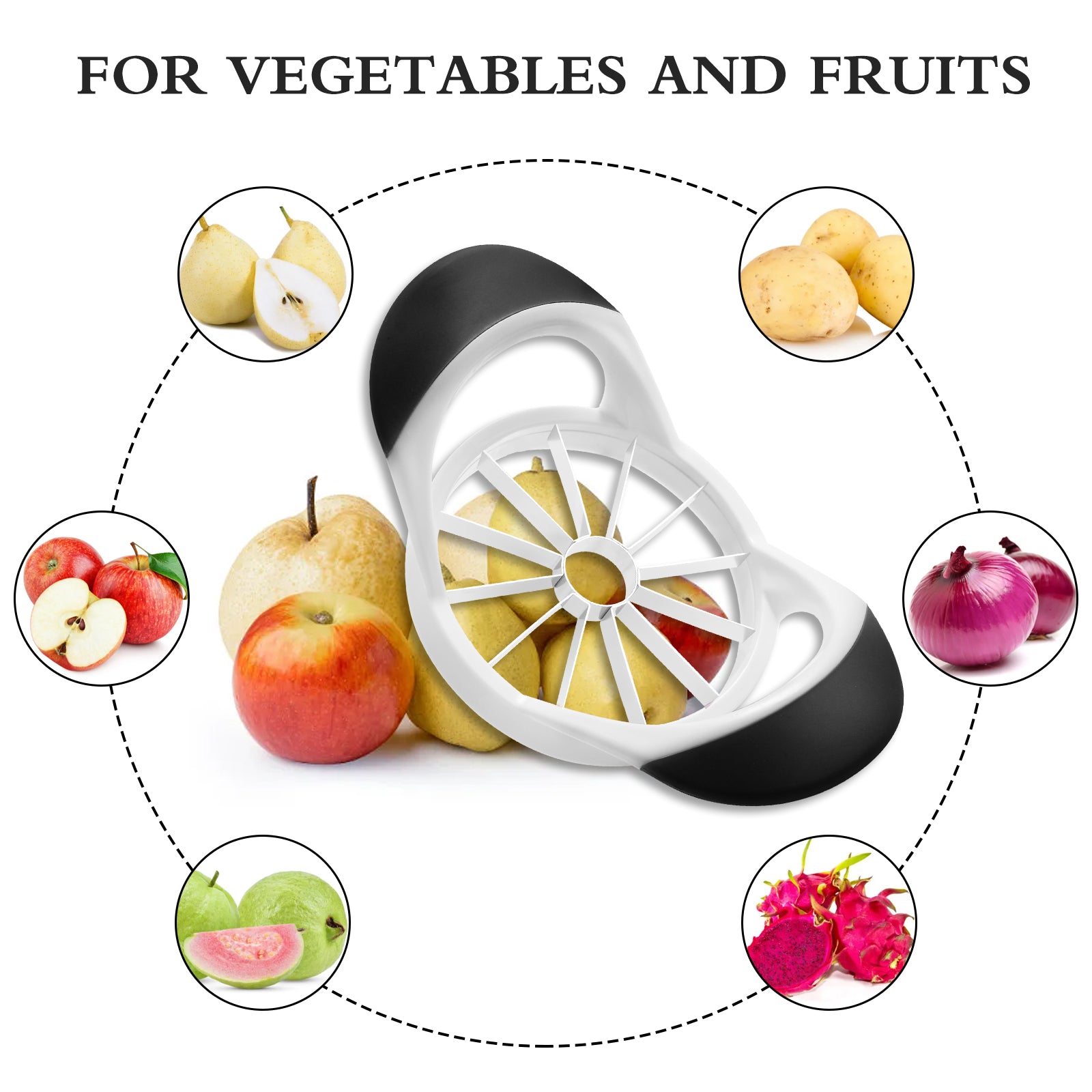 Apple Slicer Corer，4.72 Inch Apple Slicer Super Sharp Apple Cutter with 12 Stainless Steel Blades and Anti-slip Handle(white