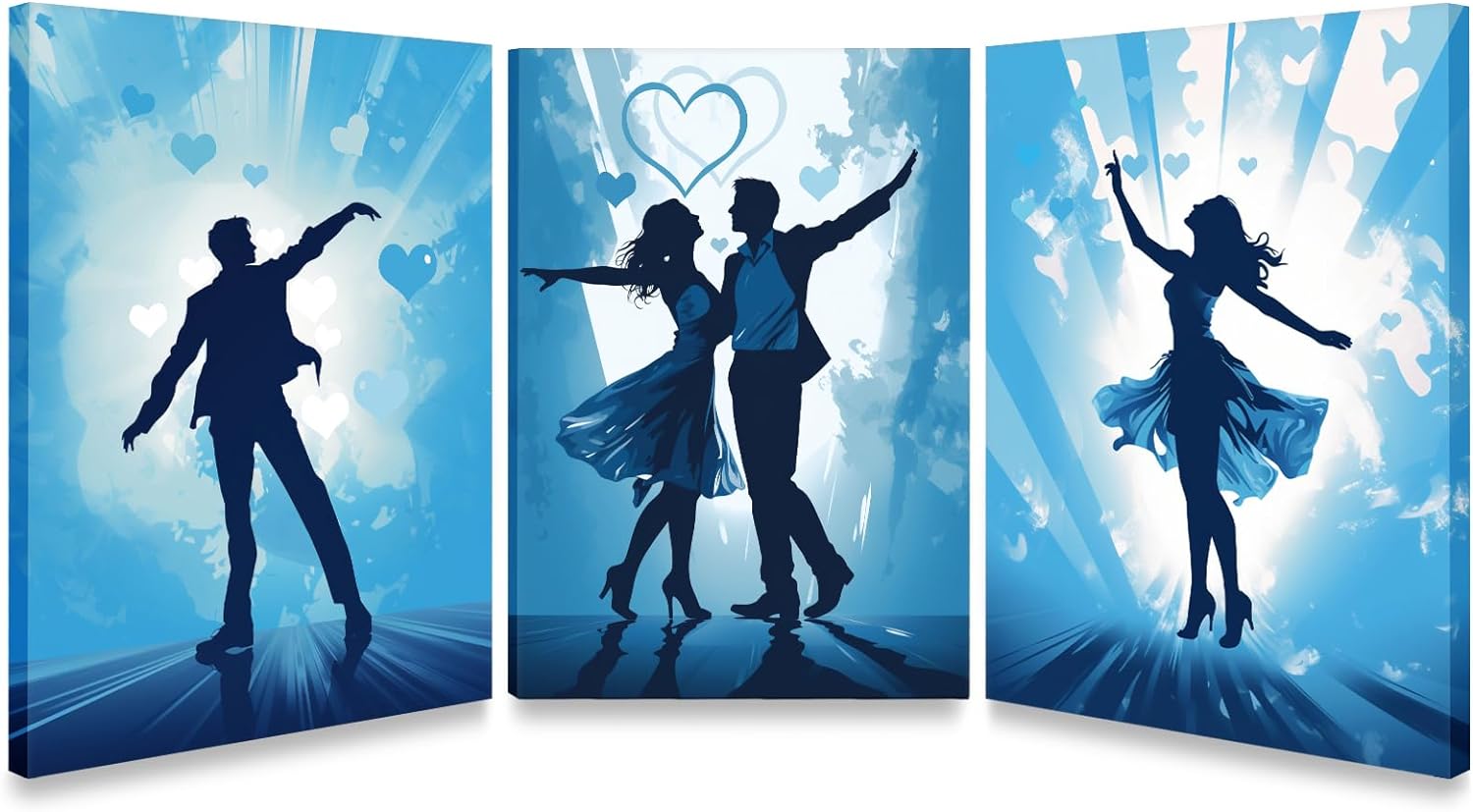 LIIGEMI 3 Piece Romantic Blue Dance Canvas Prints,Perfect Wedding Anniversary Wall Art Prints Gift for Lovers,Modern Aesthetic Home Décor to Bedroom Living Room,11.8"x15.8" (30cmx40cm)