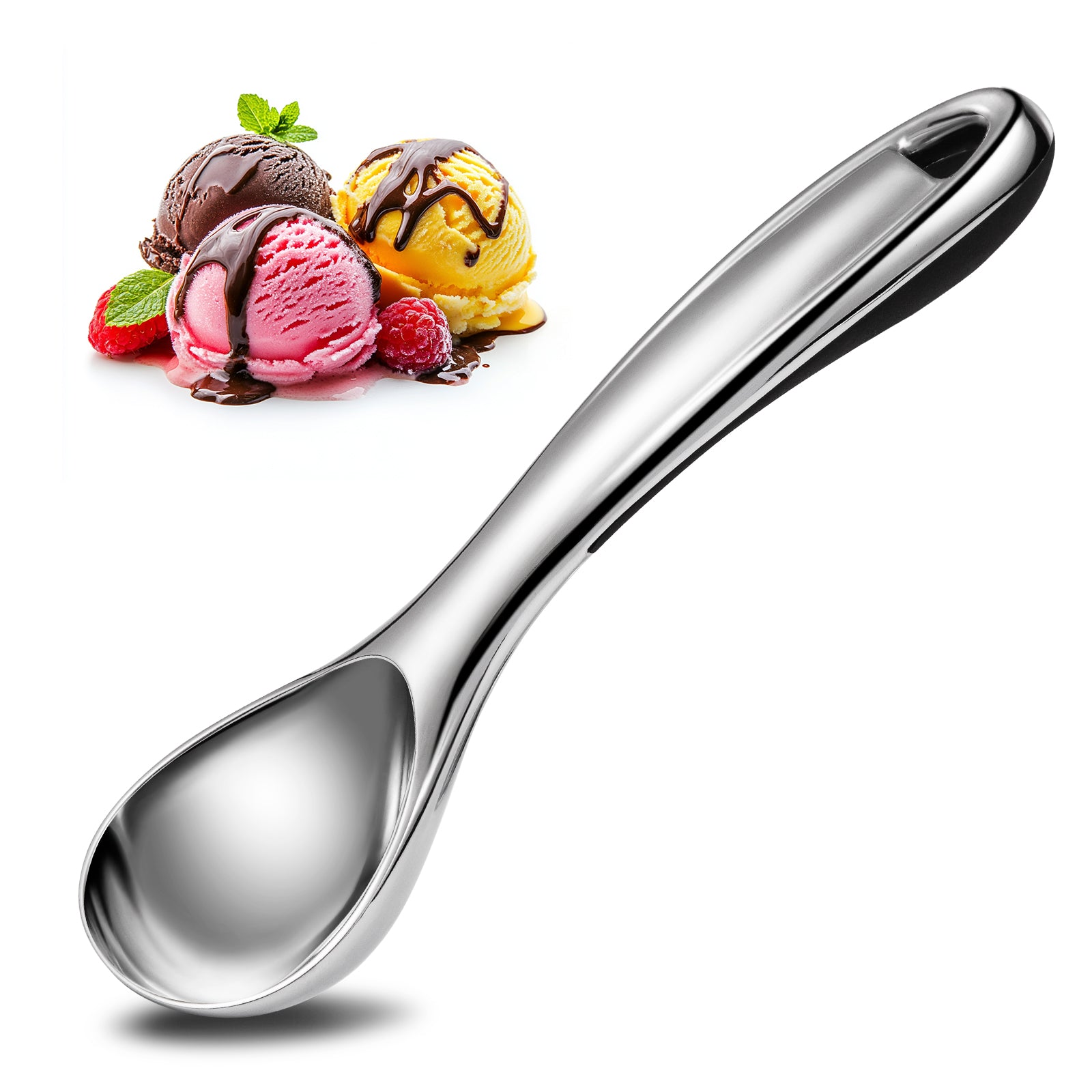 LIIGEMI Premium Ice Cream Scoop With Ergonomic Handle - Ice Scoop for Freezer, Baking, Cream, Food - Multi-Purpose Kitchen Essential for Ice cream Lovers（silver）