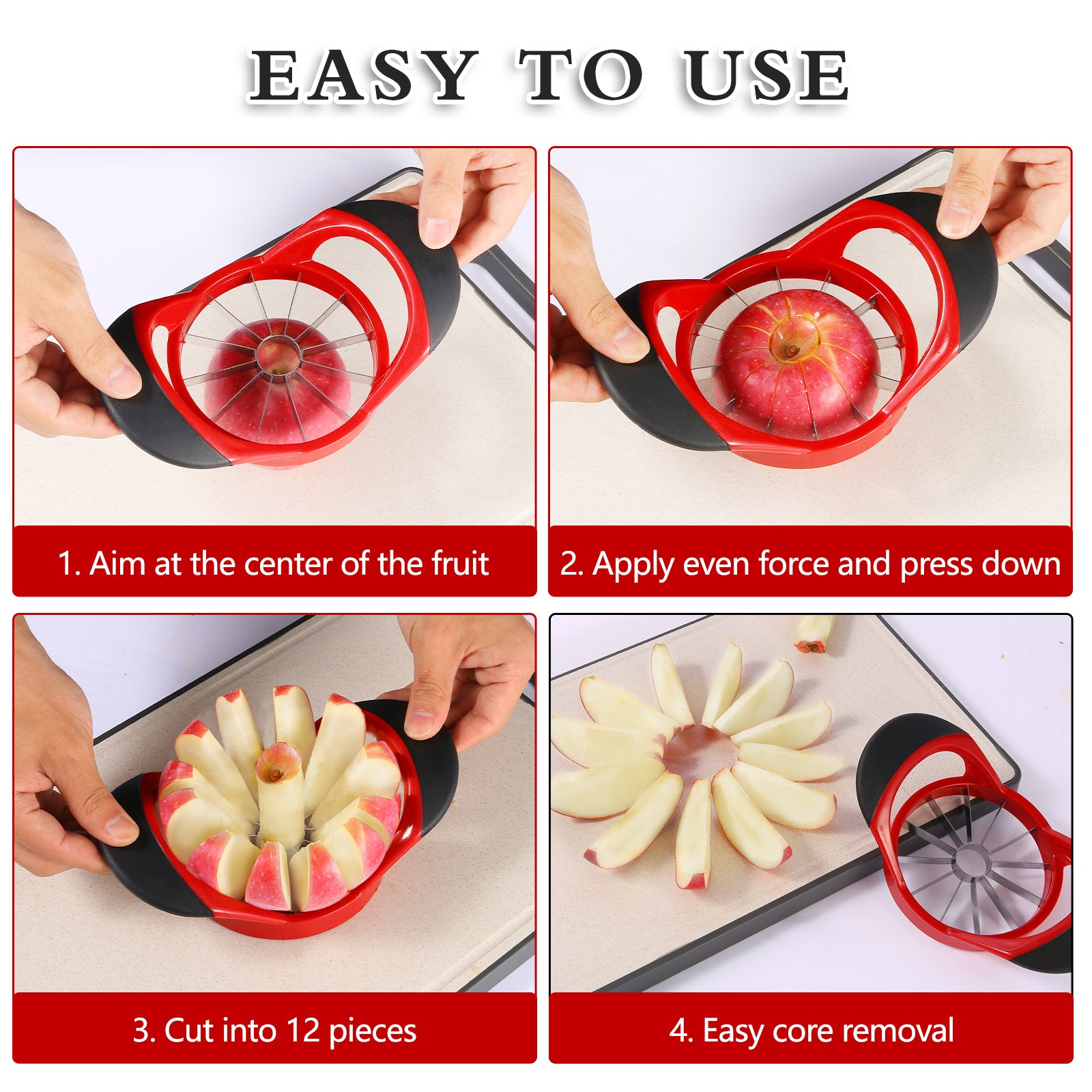 Apple Slicer Corer，4.72 Inch Apple Slicer Super Sharp Apple Cutter with 12 Stainless Steel Blades and Anti-slip Handle