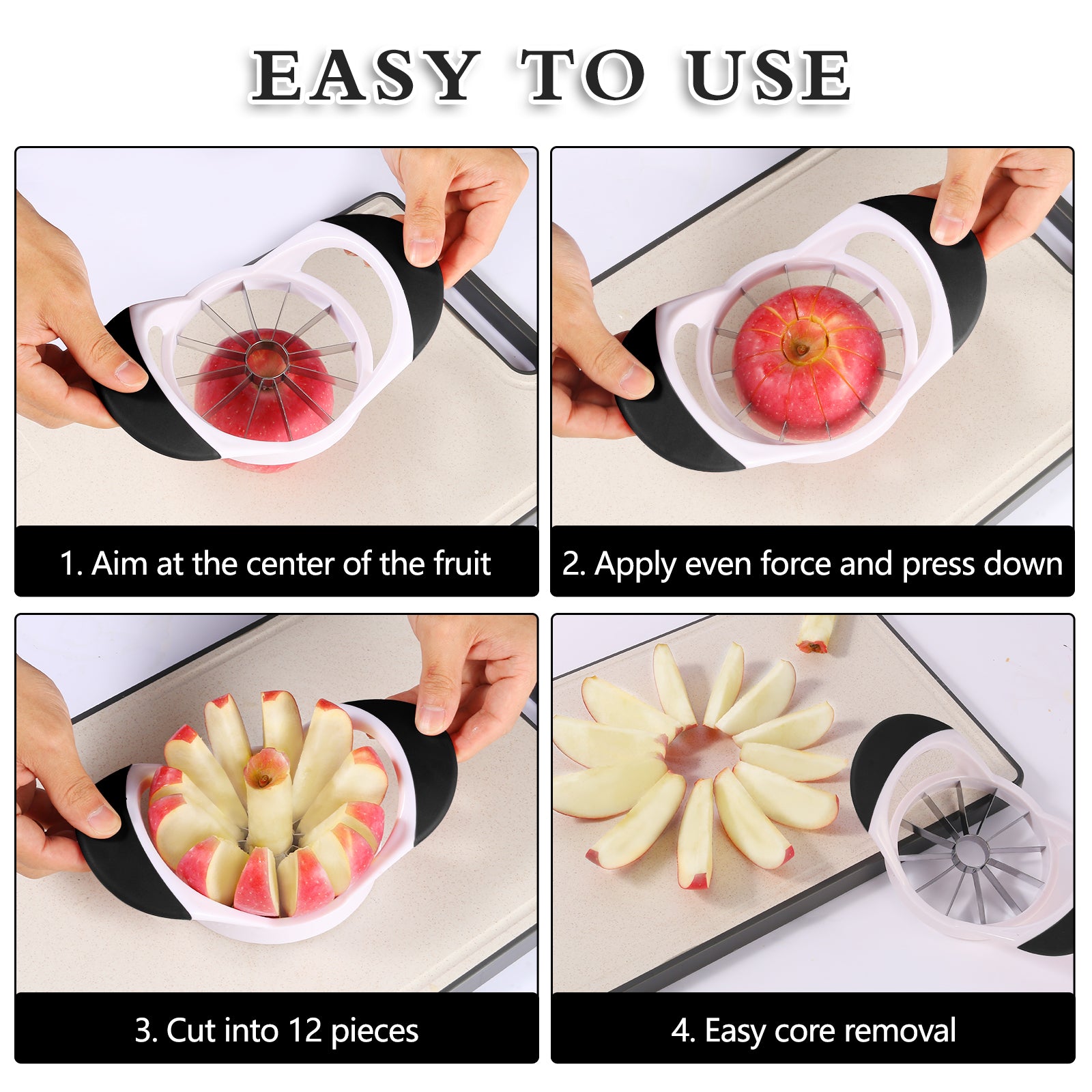Apple Slicer Corer，4.72 Inch Apple Slicer Super Sharp Apple Cutter with 12 Stainless Steel Blades and Anti-slip Handle(white