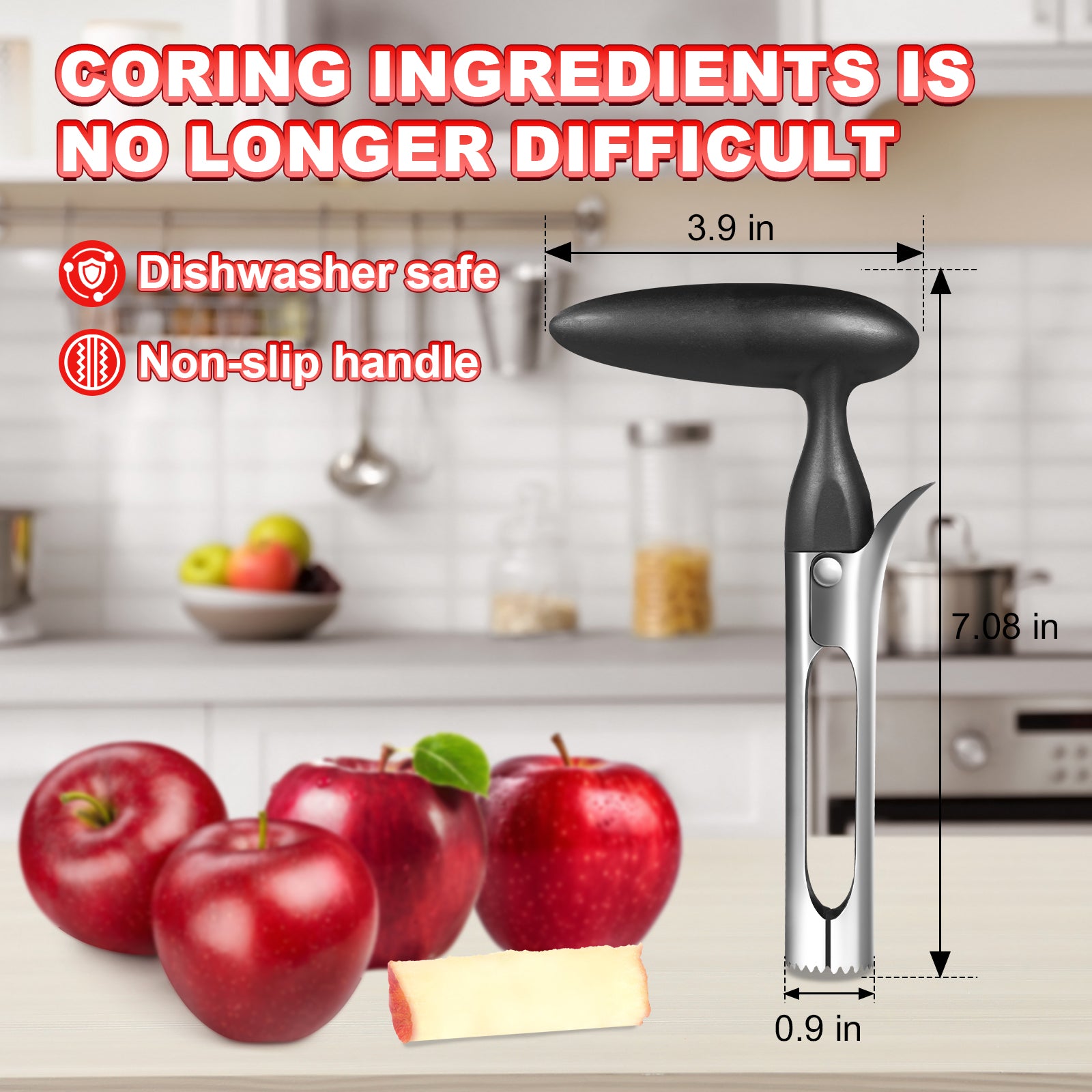Apple Corer Tool with Sharp Serrated for Pears，Premium Apple Core Remover ，Easily Core Fruits ，Fruit Flesh Separator Apple Core Puller（black）