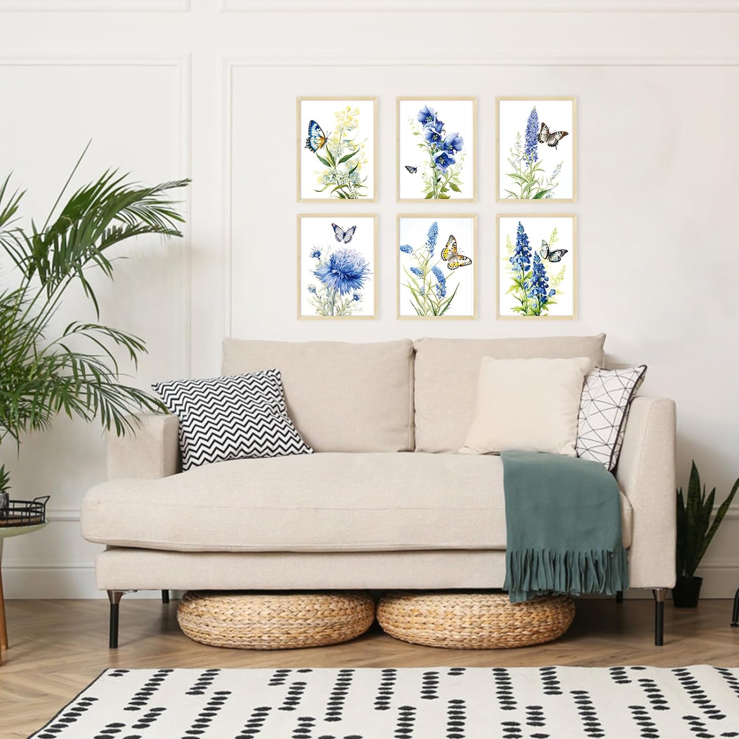 LIIGEMI Set of 6 Vintage Floral Wall Art,Purple and Blue Flower Poster with Butterfly,Plant Artwork Wall Décor Posters for Living Room Bedroom Aesthetic,Wall Pictures Decor (8"x11" Unframed)