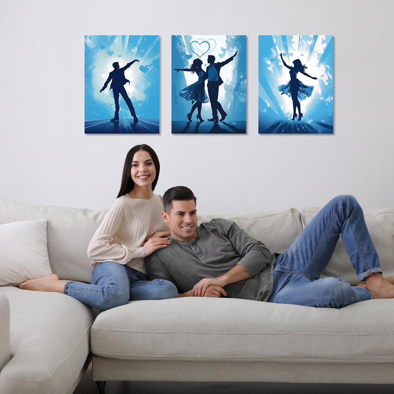 LIIGEMI 3 Piece Romantic Blue Dance Canvas Prints,Perfect Wedding Anniversary Wall Art Prints Gift for Lovers,Modern Aesthetic Home Décor to Bedroom Living Room,11.8"x15.8" (30cmx40cm)