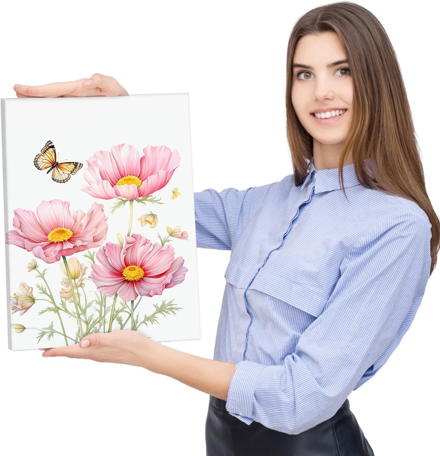 LIIGEMI Flower Canvas Wall Art-Colorful Floral Picture for Bedroom- Watercolor Blue Yellow Pink Wildflower Canvas Décor, Nature Scenery with Butterfly Print Room Décor，11.8"x15.8" (30cmx40cm)