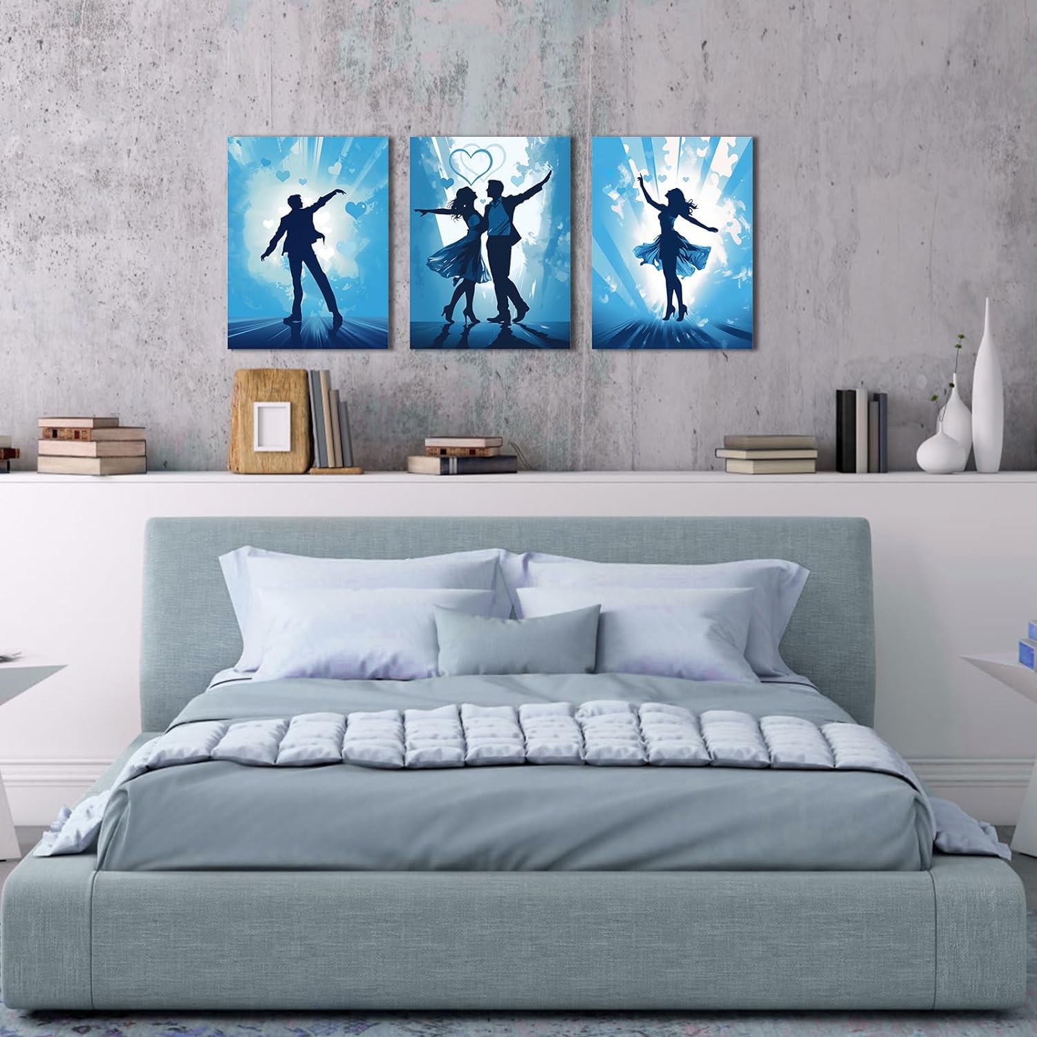 LIIGEMI 3 Piece Romantic Blue Dance Canvas Prints,Perfect Wedding Anniversary Wall Art Prints Gift for Lovers,Modern Aesthetic Home Décor to Bedroom Living Room,11.8"x15.8" (30cmx40cm)