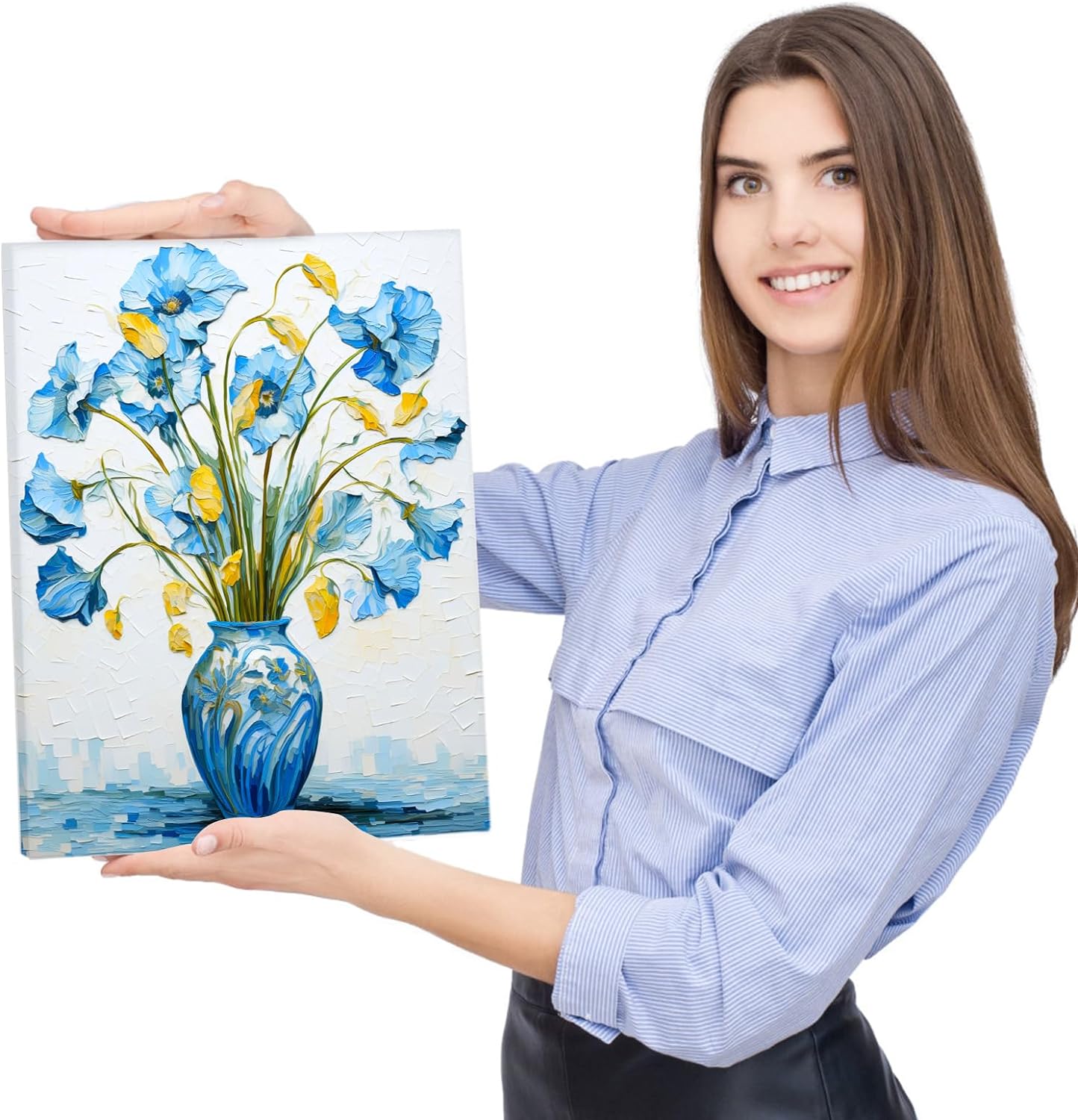 LIIGEMI 3 Piece Bedroom Flower Canvas Wall Art, Vintage Oil Painting Gallery Wall Decor Print White and Blue Daisy in Pretty Vase Picture for Kitchen or Living Room，11.8"x15.8"