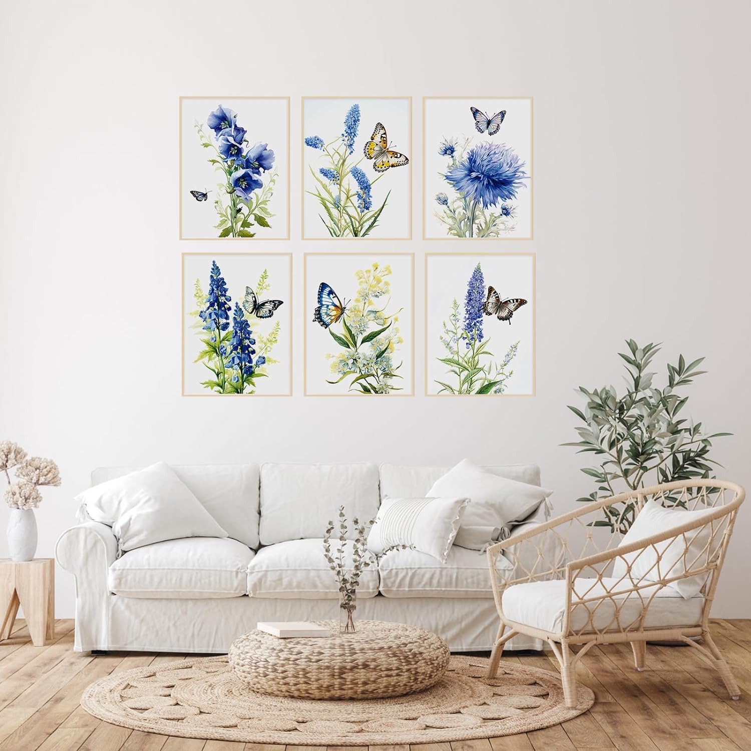 LIIGEMI Set of 6 Vintage Floral Wall Art,Purple and Blue Flower Poster with Butterfly,Plant Artwork Wall Décor Posters for Living Room Bedroom Aesthetic,Wall Pictures Decor (8"x11" Unframed)